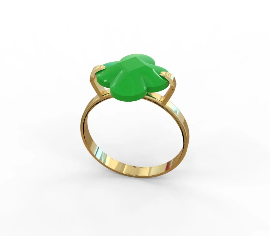 14K Yellow gold Green faceted clover ring-639940