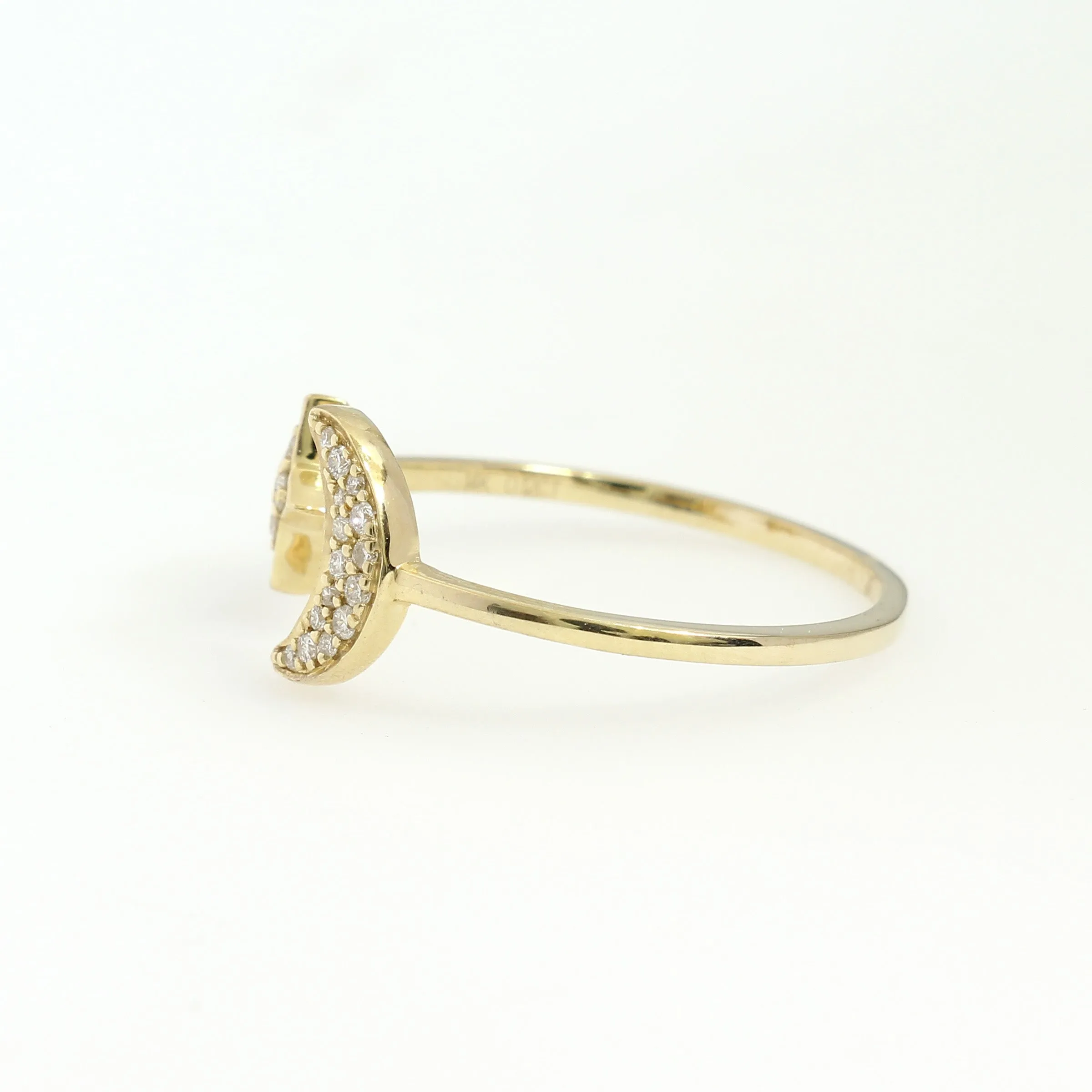 14K Yellow Gold Star And Moon Ring 0.12 Ctw