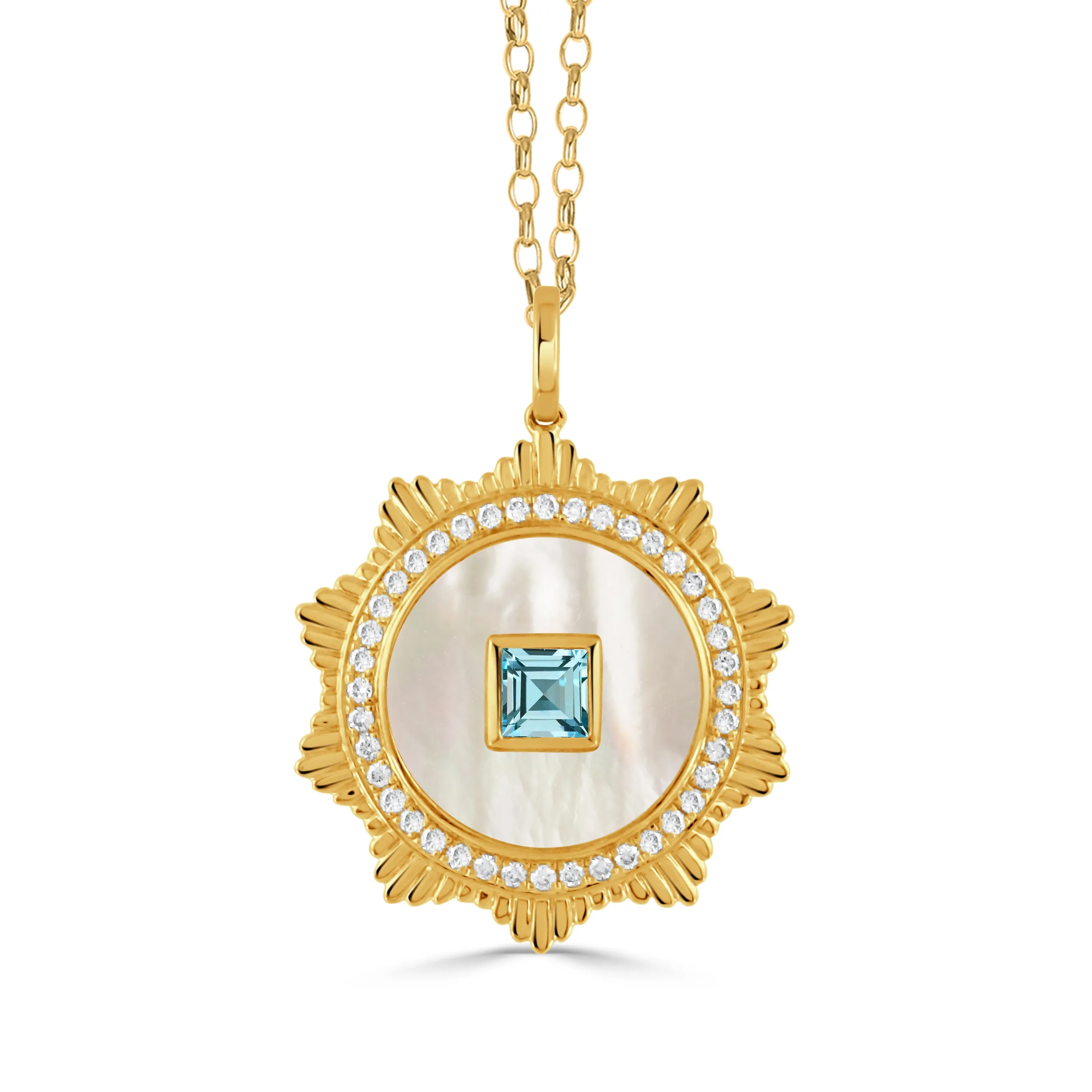 18k Blue Topaz Medallion Necklace