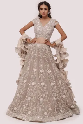 30Z346-RO Bone White Embroidered Net and Organza Lehenga