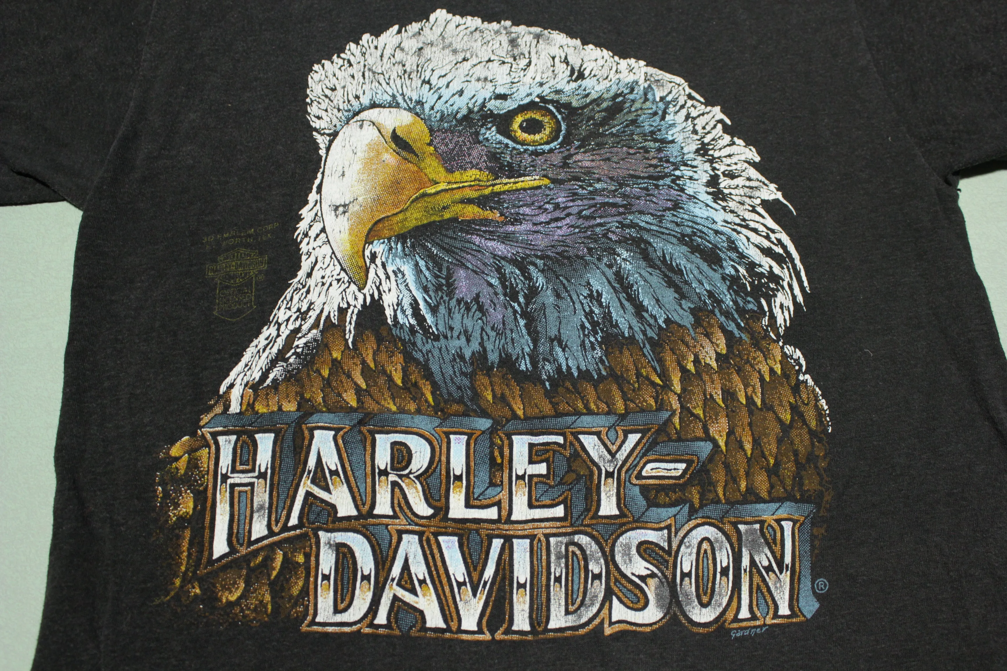 3D Emblem Dave Gardner Bald Eagle Art Harley Davidson Vintage Single Stitch T-Shirt