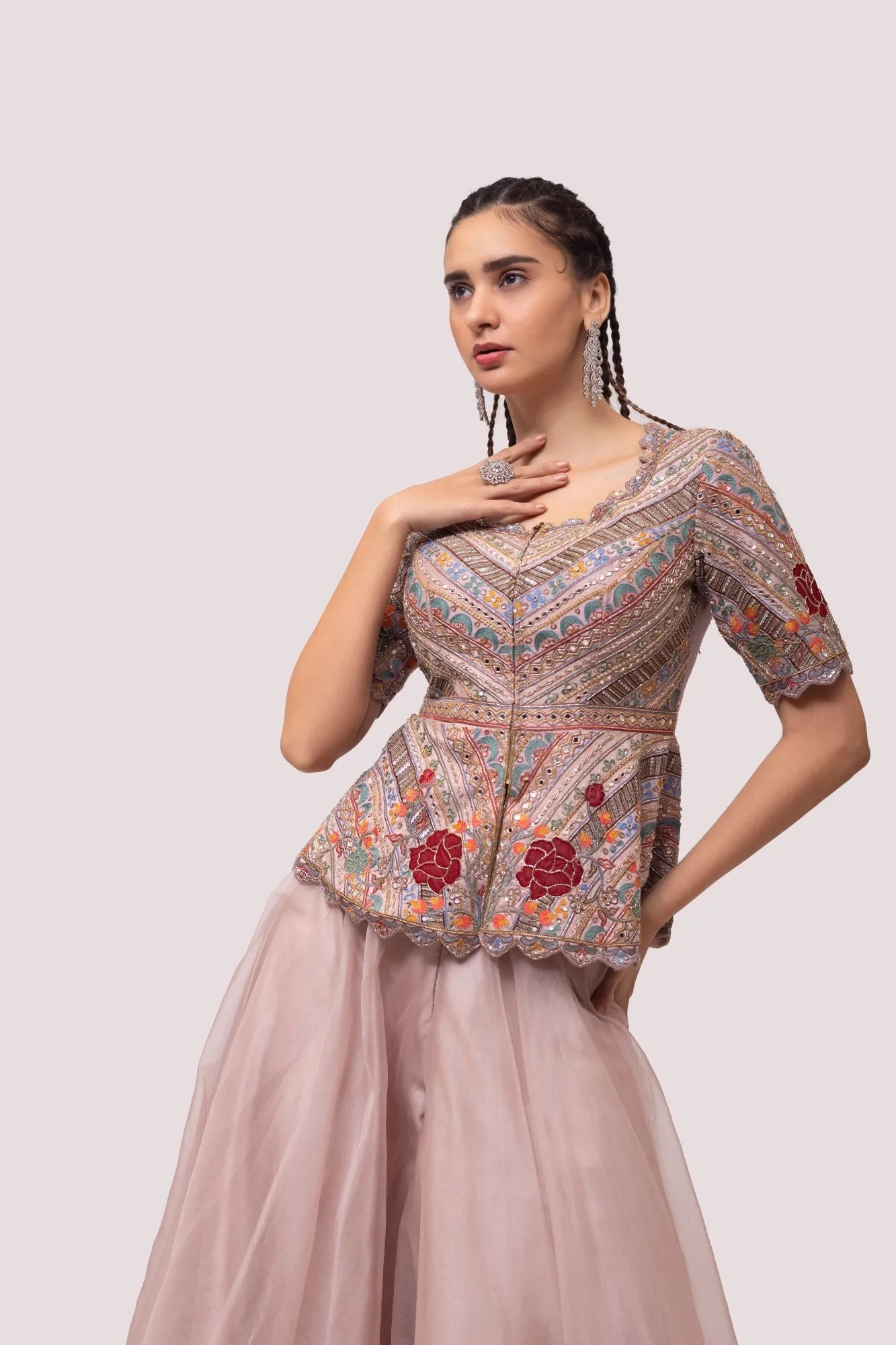 50Z968-RO Dusty Pink Embroidered Palazzo Set