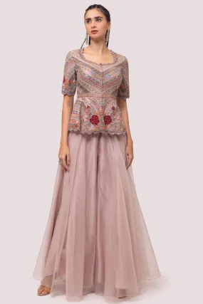 50Z968-RO Dusty Pink Embroidered Palazzo Set