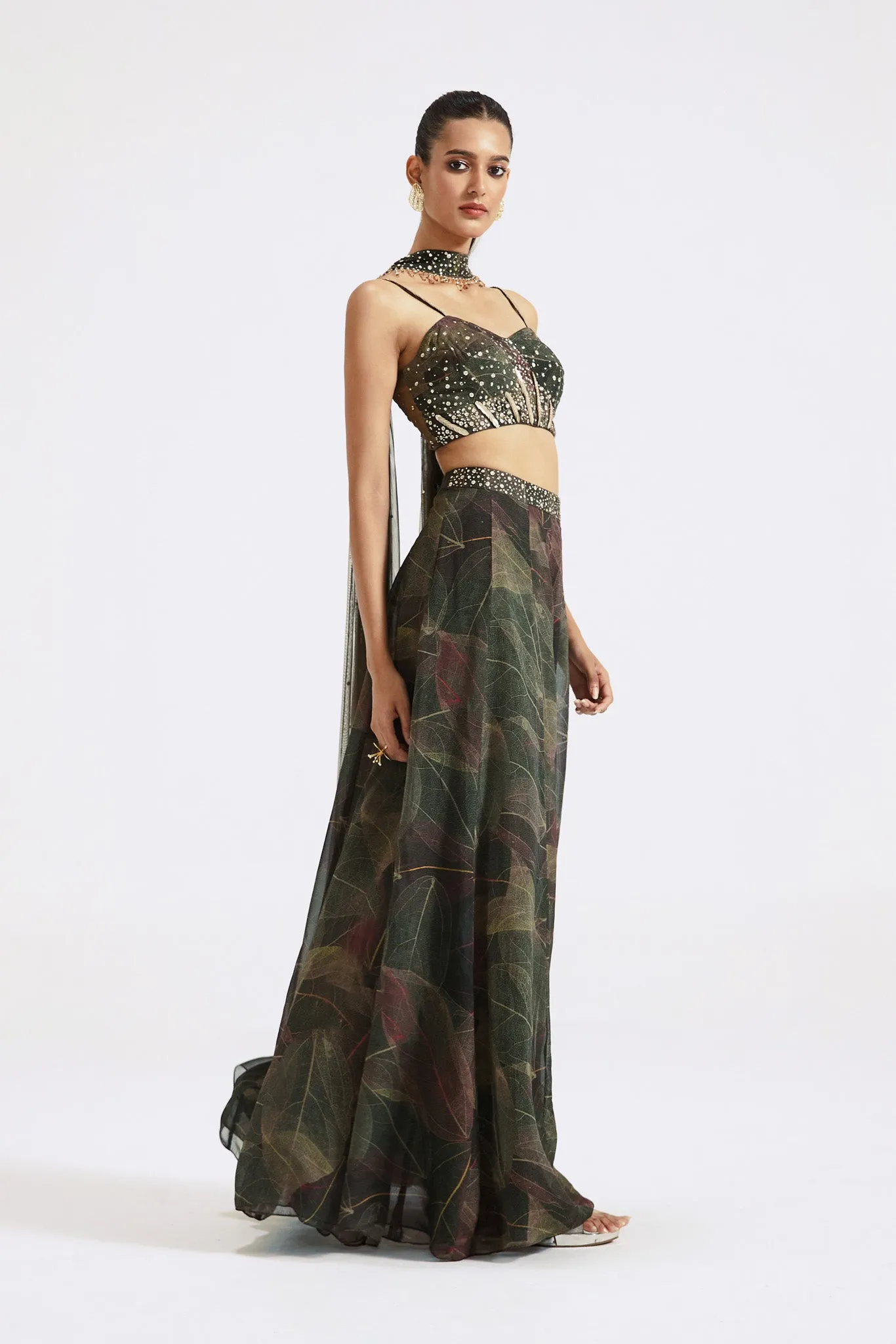 51Z041-RO Green Embroidered Organza Contemporary Sharara Set