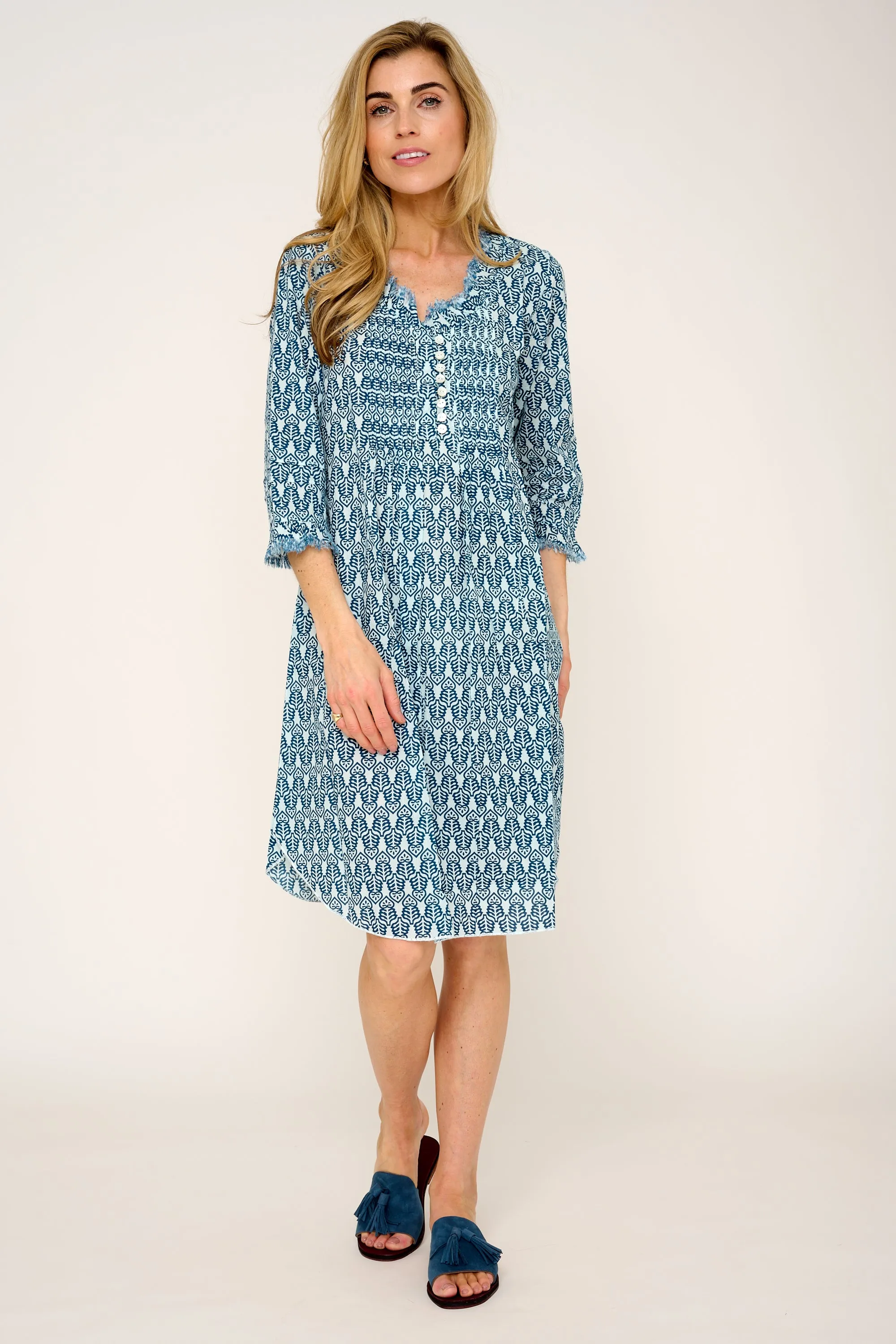 Annabel Cotton Tunic in Fresh Navy & white