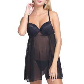 Babydoll de mesh con detalles en contraste. Incluye tanga 3118 Carnival