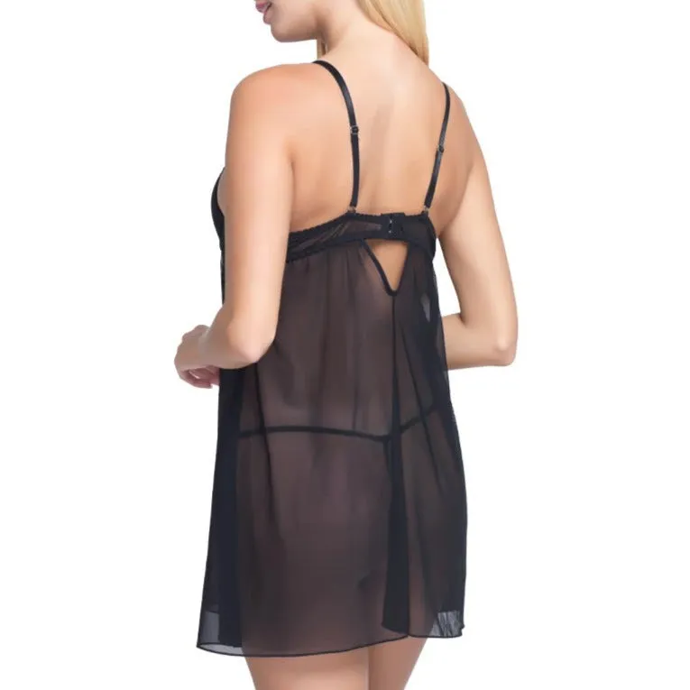 Babydoll de mesh con detalles en contraste. Incluye tanga 3118 Carnival