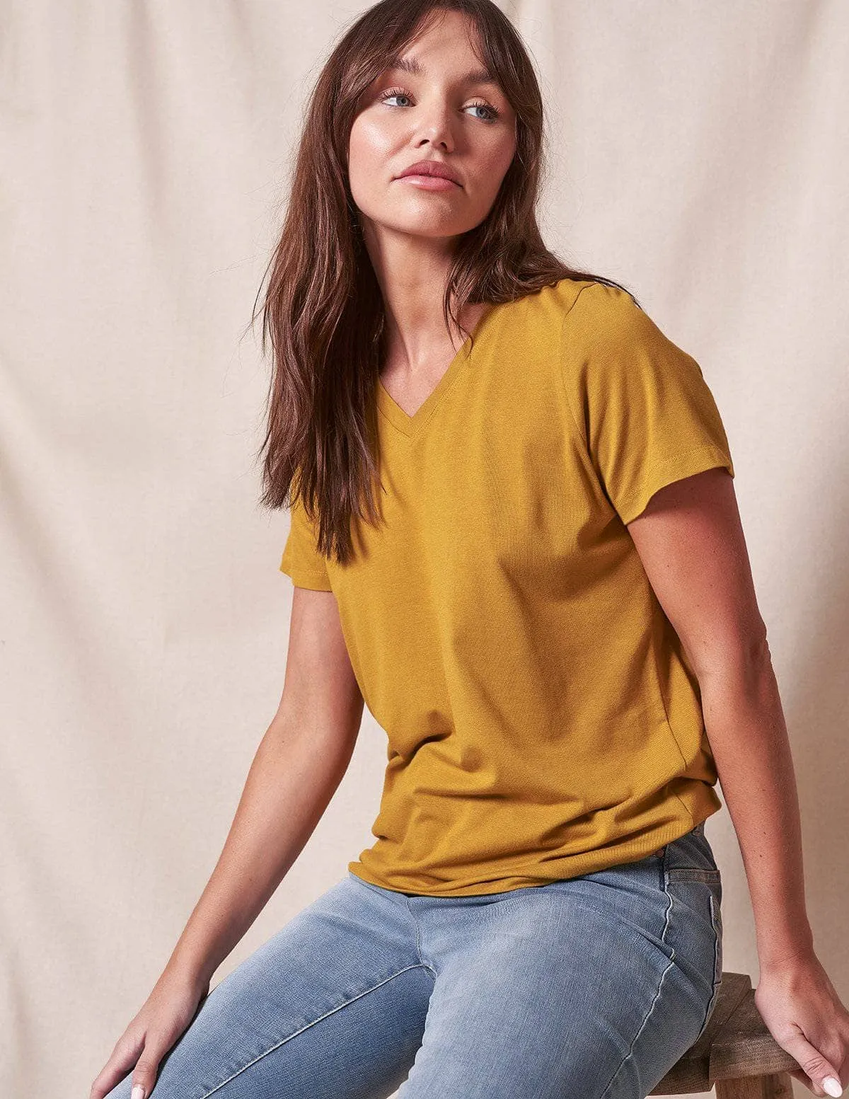 Bamboo / Organic Cotton V-Neck Tee - Mustard