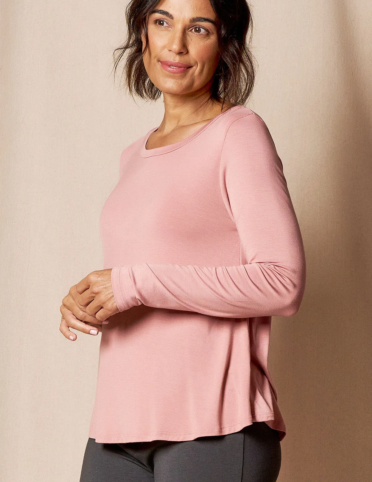 Bamboo Relaxed Long Sleeve Tee - Rosewater