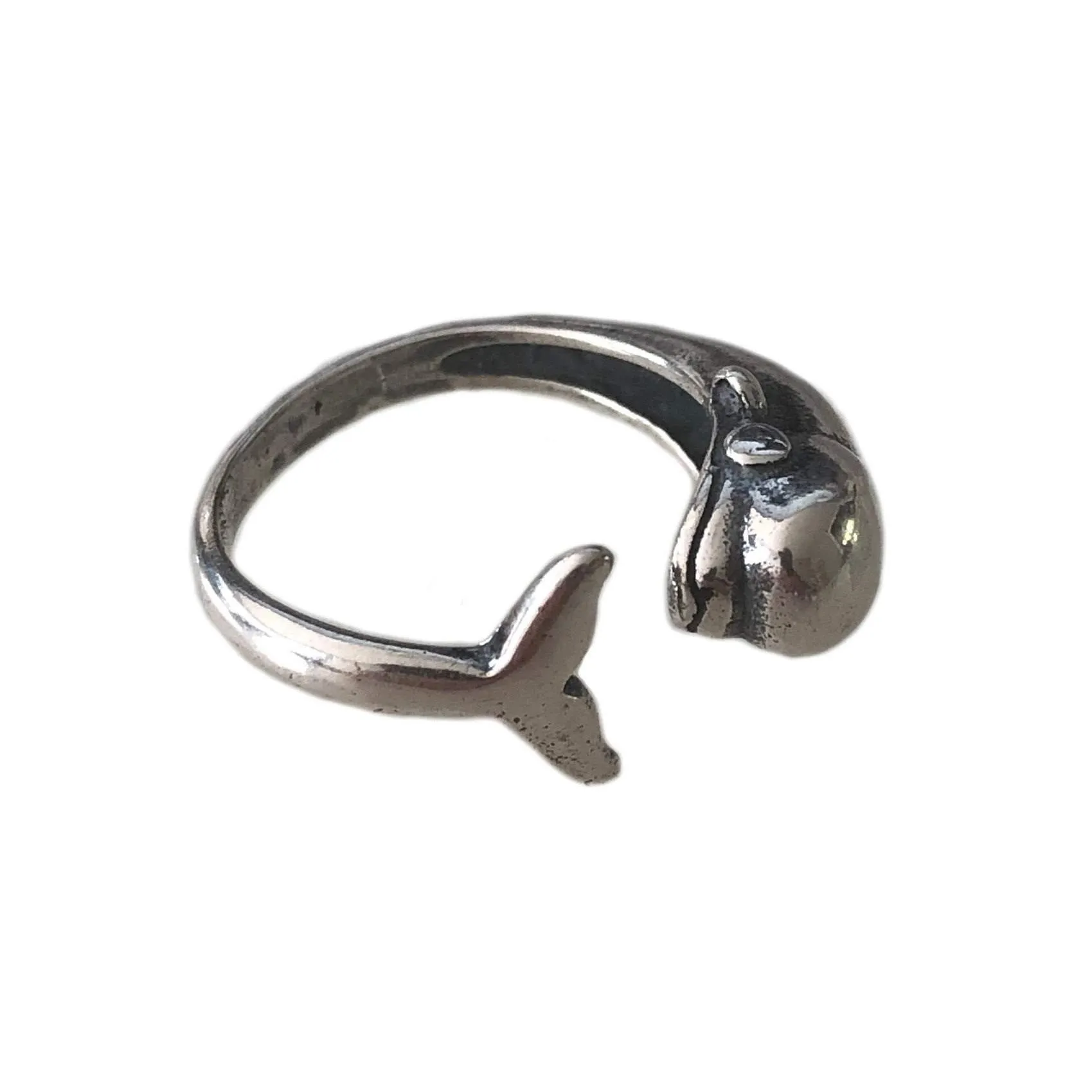 Beluga Whale Wrap Ring - Solid Hand Cast .925 Sterling Silver - Polished Oxidized Finish - Sizes 4.5 to 9 Available - Arctic Cetacean Gift