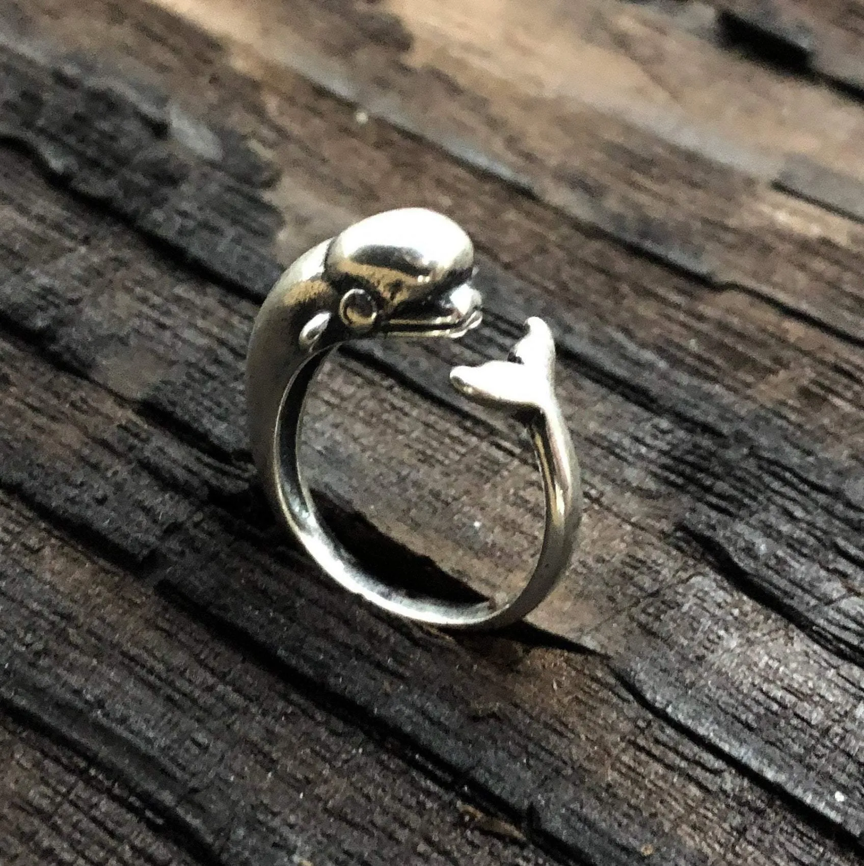 Beluga Whale Wrap Ring - Solid Hand Cast .925 Sterling Silver - Polished Oxidized Finish - Sizes 4.5 to 9 Available - Arctic Cetacean Gift