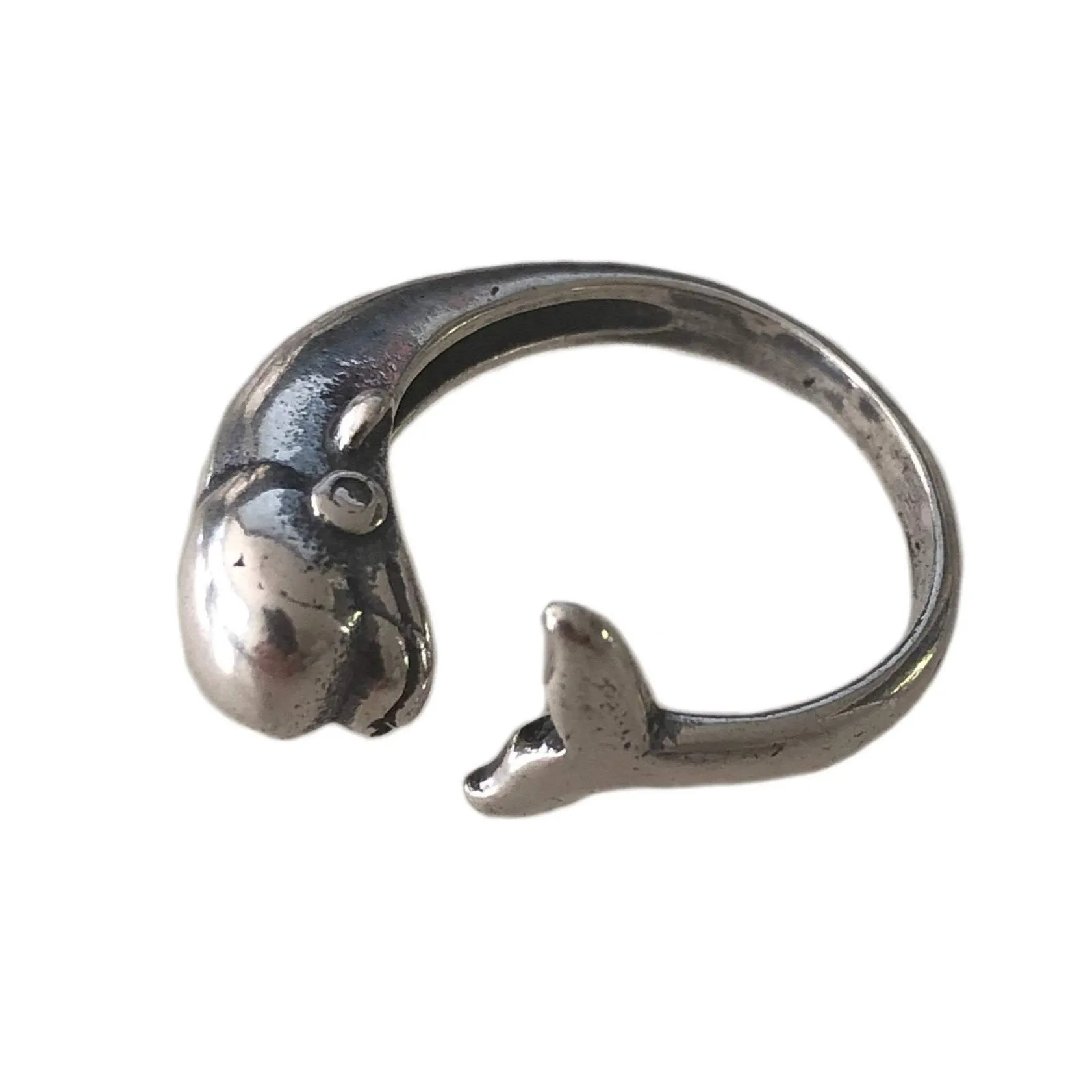 Beluga Whale Wrap Ring - Solid Hand Cast .925 Sterling Silver - Polished Oxidized Finish - Sizes 4.5 to 9 Available - Arctic Cetacean Gift