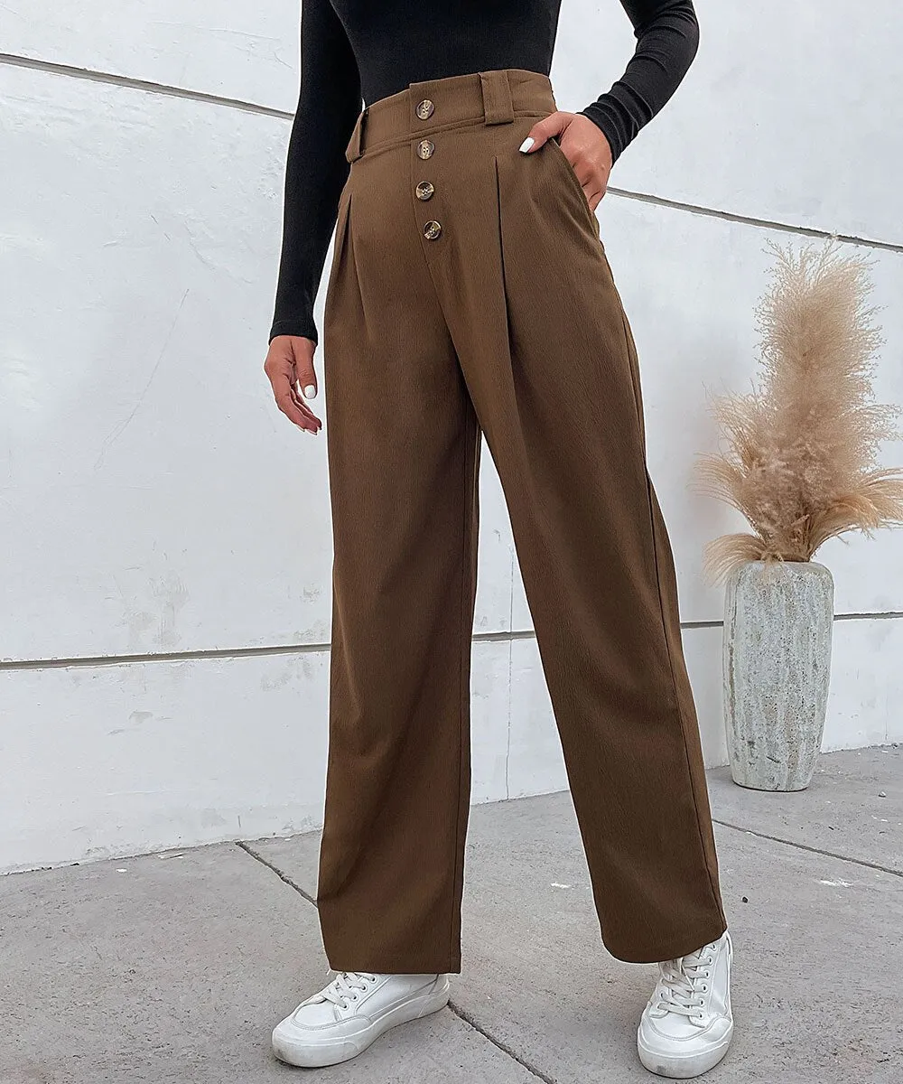 BerriesJam - 2024 Solid Button Front Casual High Waist Pants