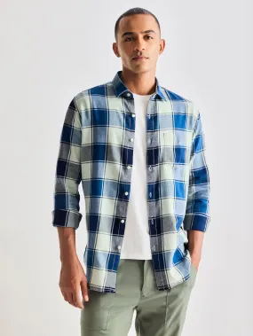 Blue Pure Cotton Checked Shirt