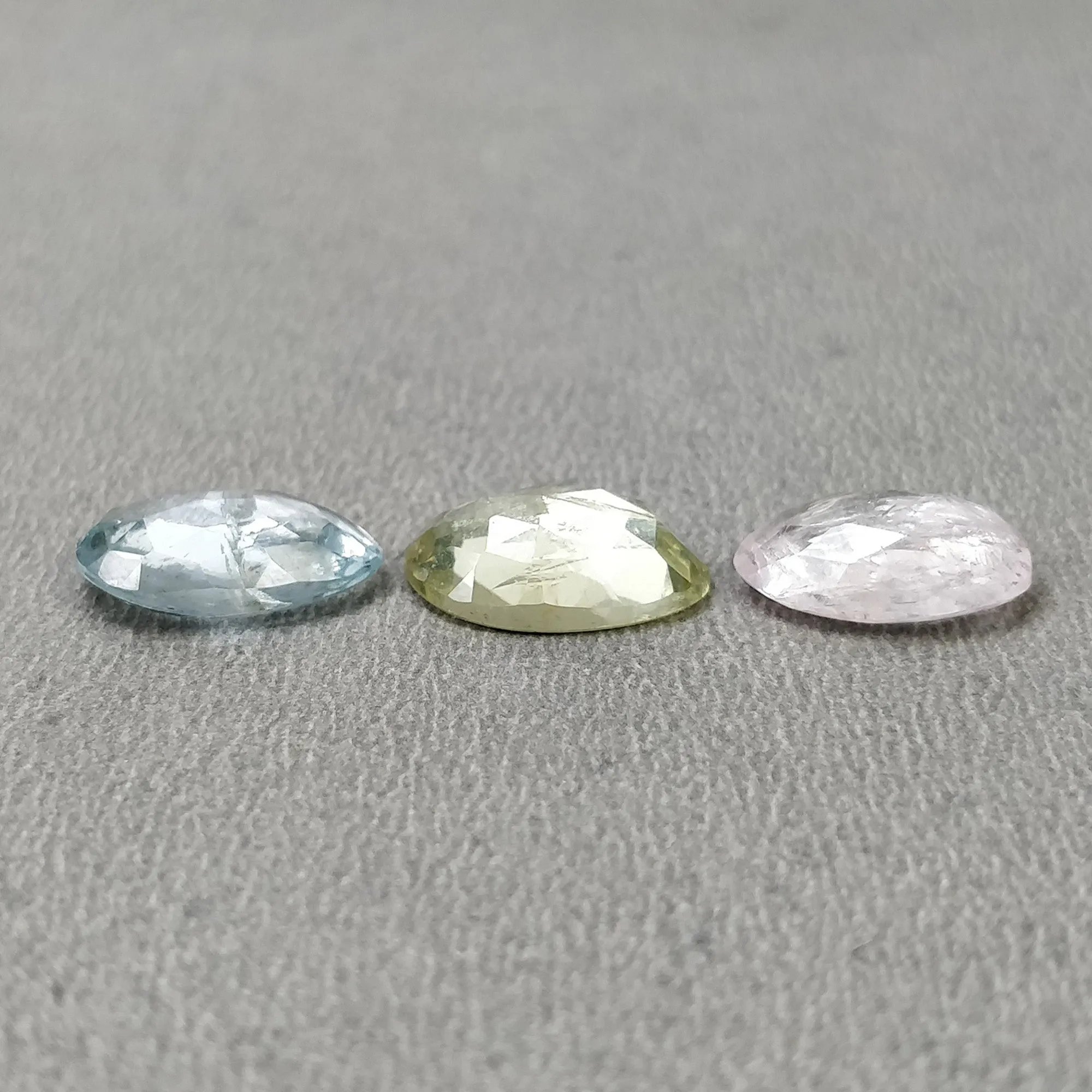 Blue Yellow AQUAMARINE & Pink MORGANITE Gemstone Rose Cut : 7.60cts Natural Untreated Uneven Shape 11*8mm - 12*9mm 3pcs (With Video)