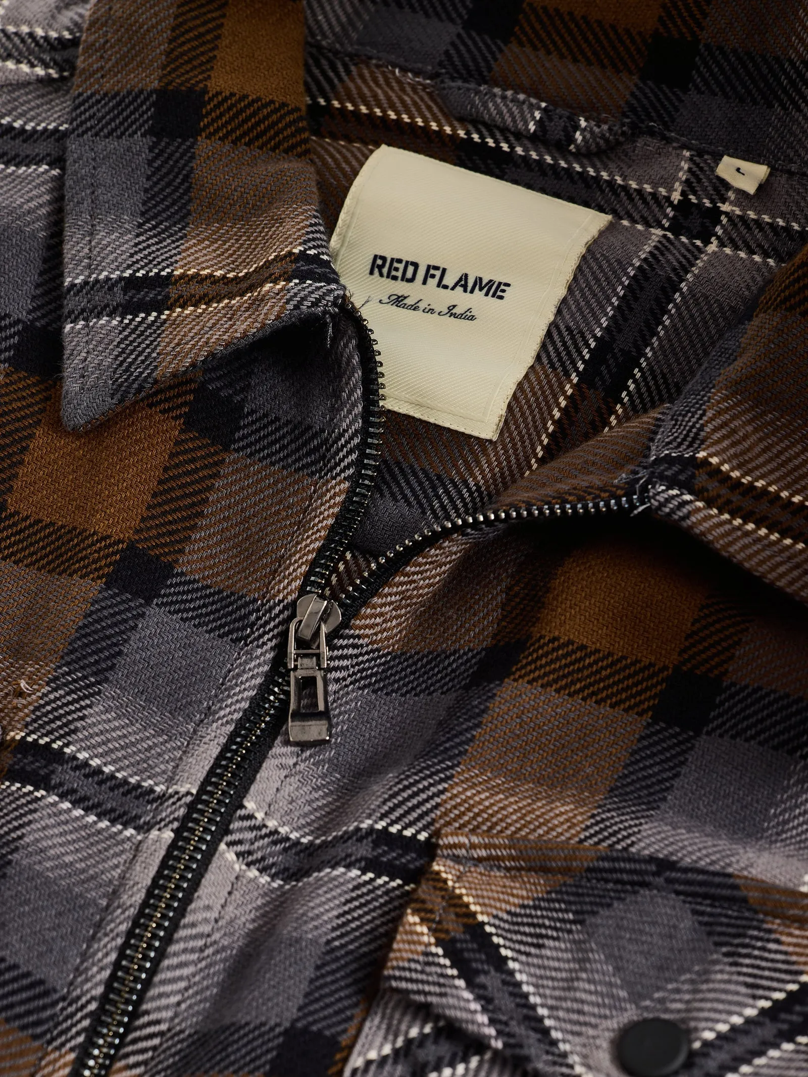 Brown Checked Pure Cotton Shacket