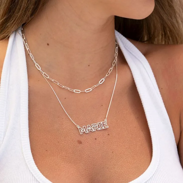 Classic Block Outline Name Necklace