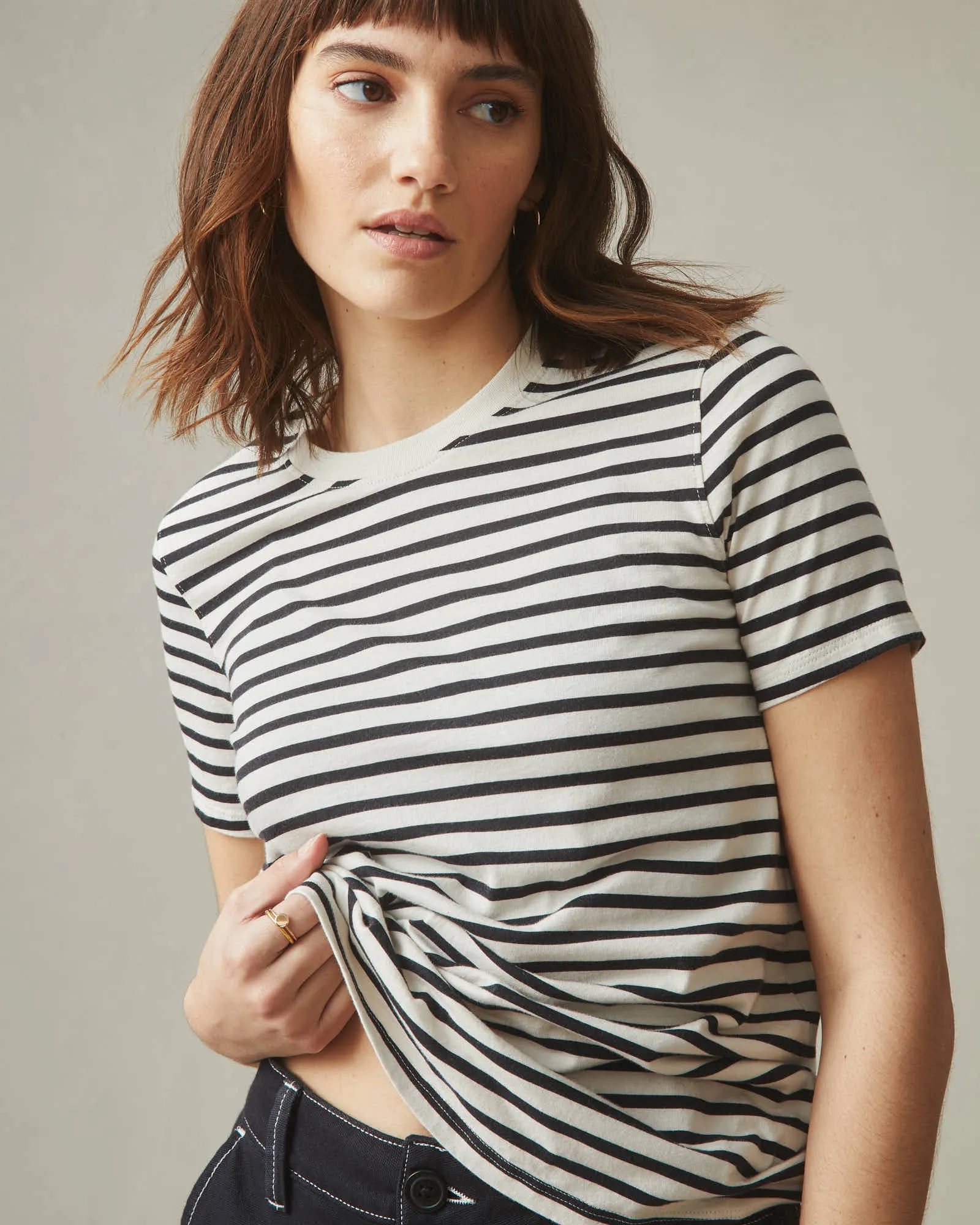 Classic Cotton Crew Tee Striped - Navy Stripe