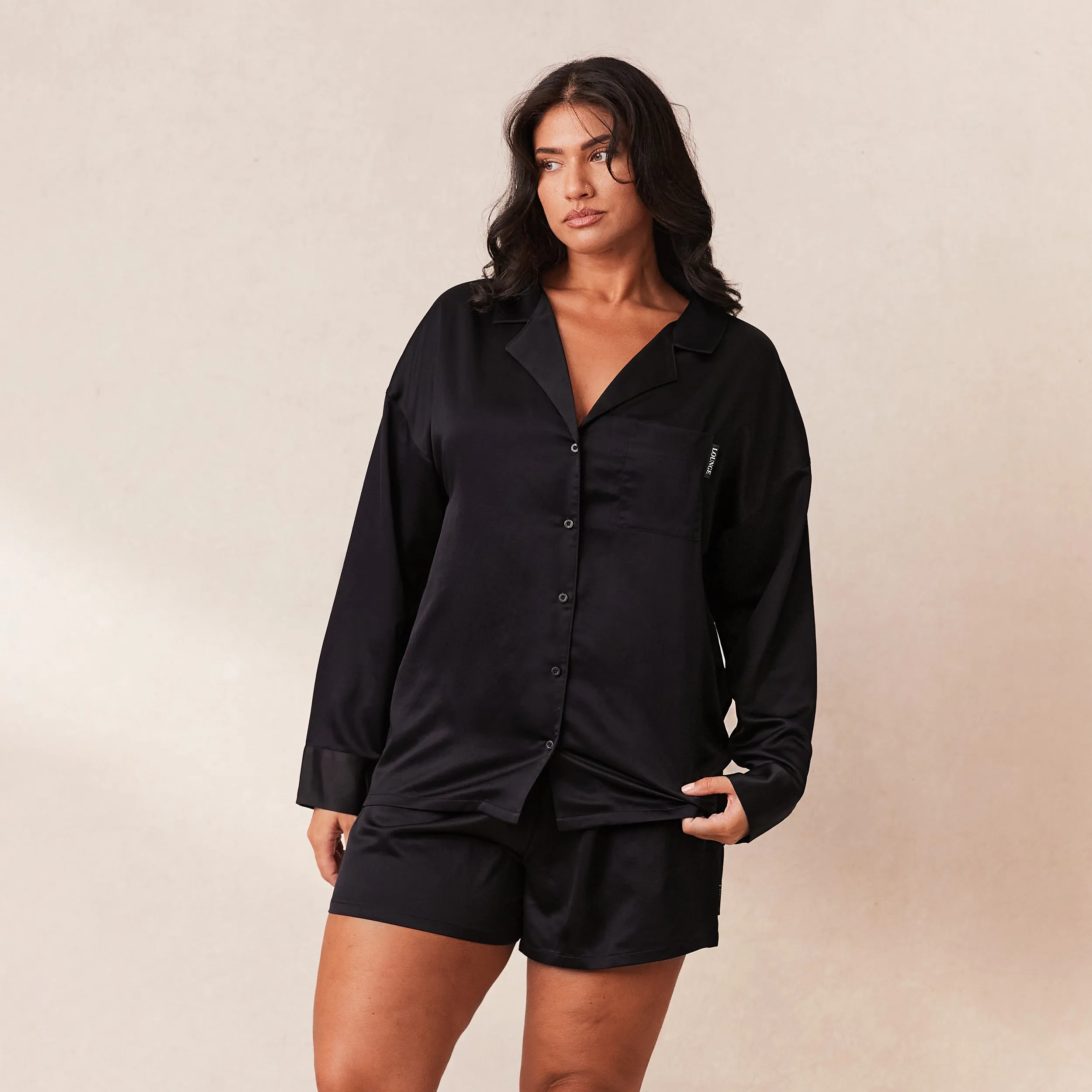 Classic Satin Pyjama Shirt - Black