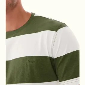 Copley T-Shirt - Stripe - Olive & White