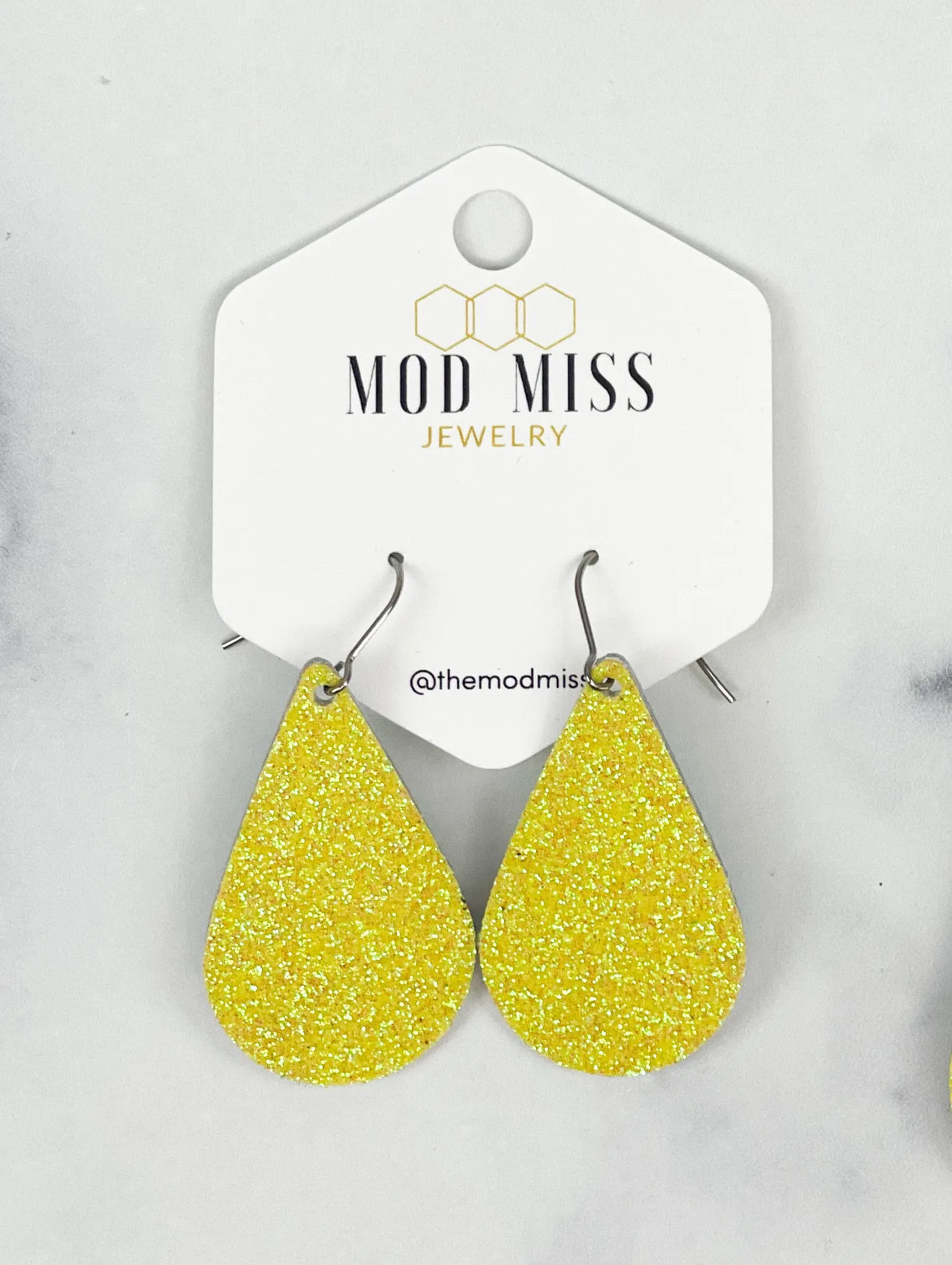 Cork Leather Teardrop Earring Fine Glitter Yellow