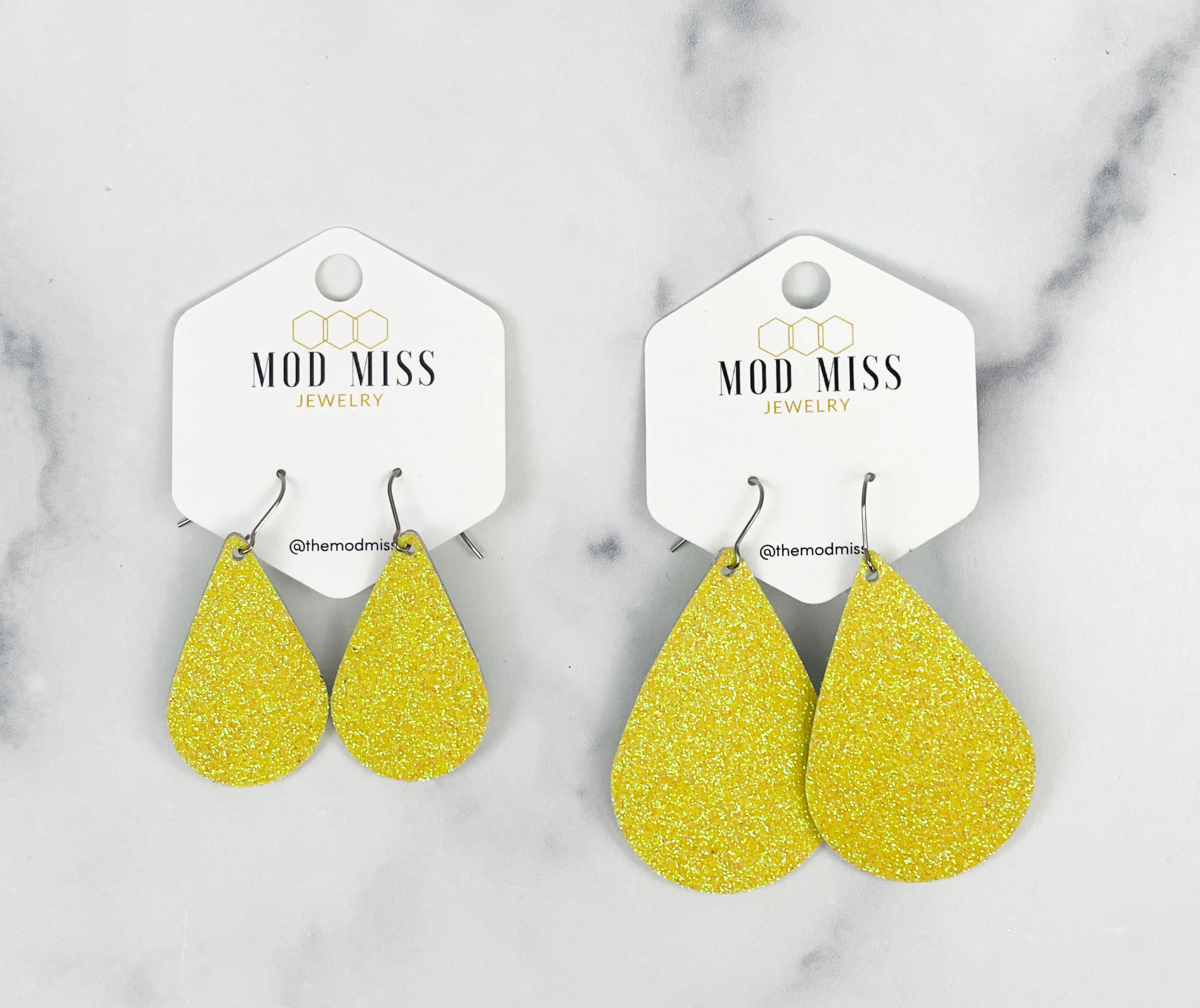 Cork Leather Teardrop Earring Fine Glitter Yellow