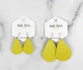 Cork Leather Teardrop Earring Fine Glitter Yellow