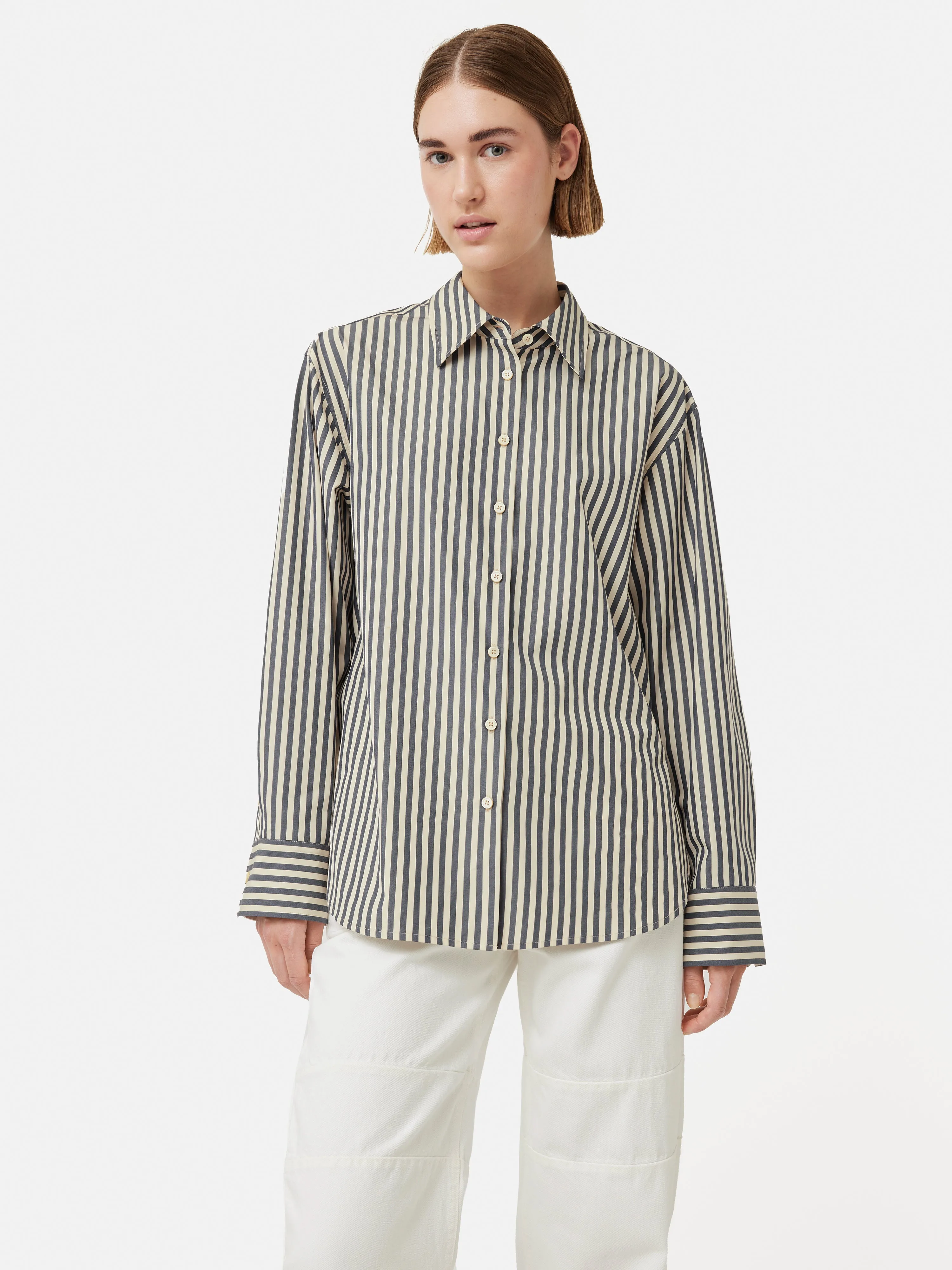 Cotton Poplin Stripe Shirt | Cream