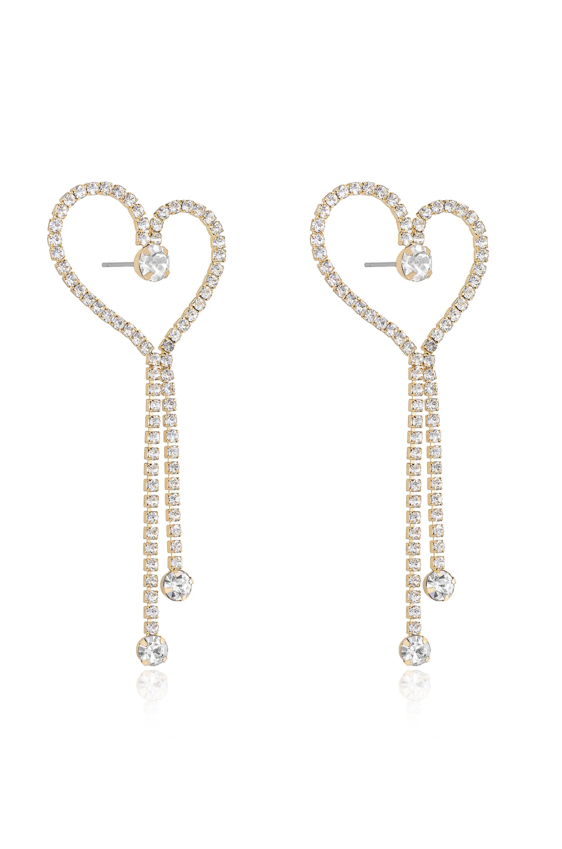 Crystal Heart Linear Drop Earrings