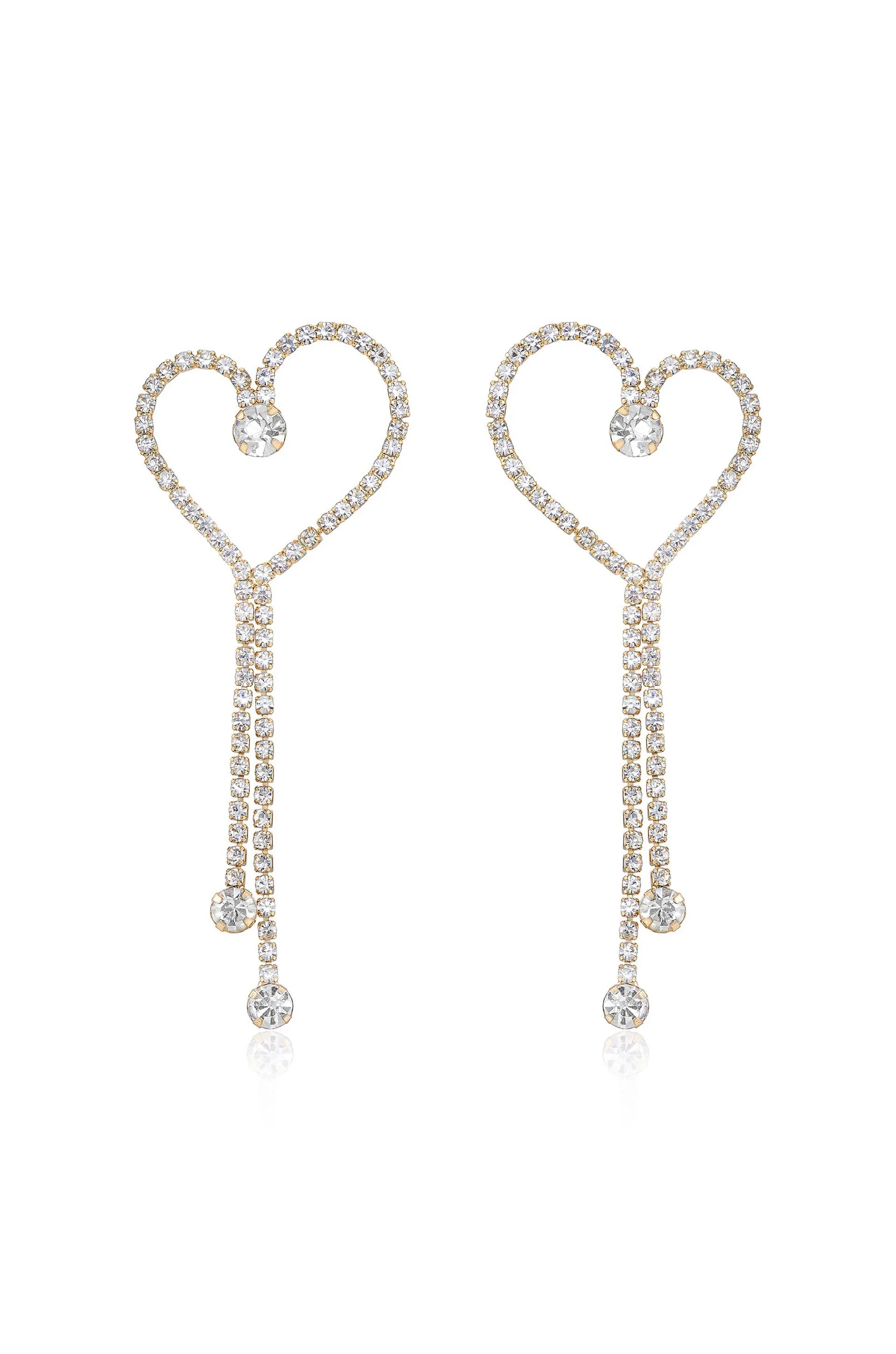 Crystal Heart Linear Drop Earrings