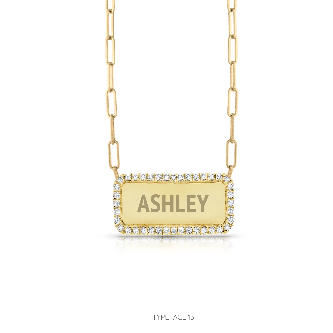 Custom Pave Outline Nameplate Paperclip Necklace