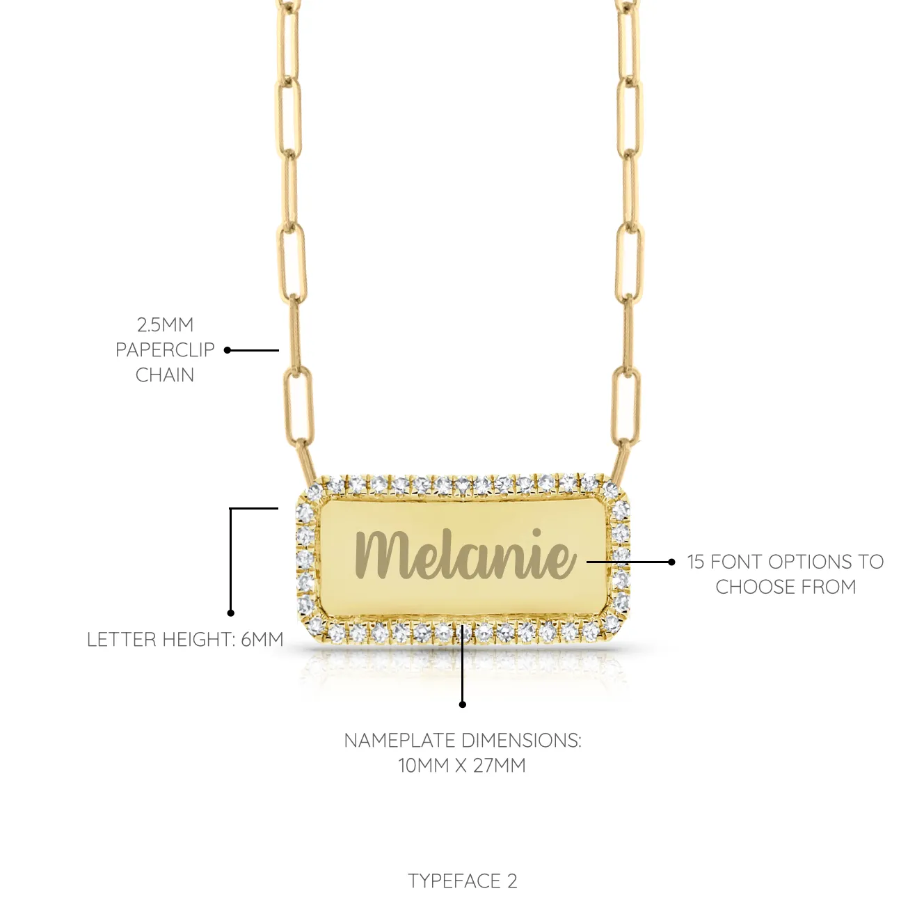 Custom Pave Outline Nameplate Paperclip Necklace