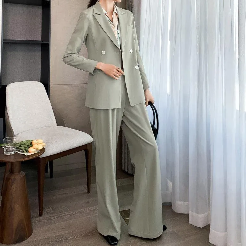 Double Breasted Blazer & Wide Leg Pants Set