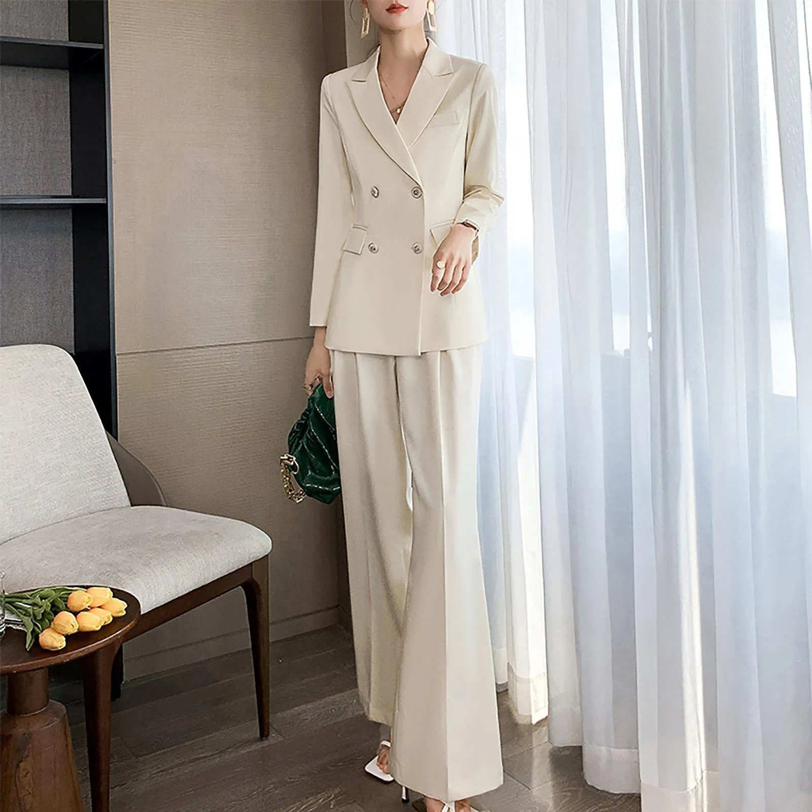 Double Breasted Blazer & Wide Leg Pants Set