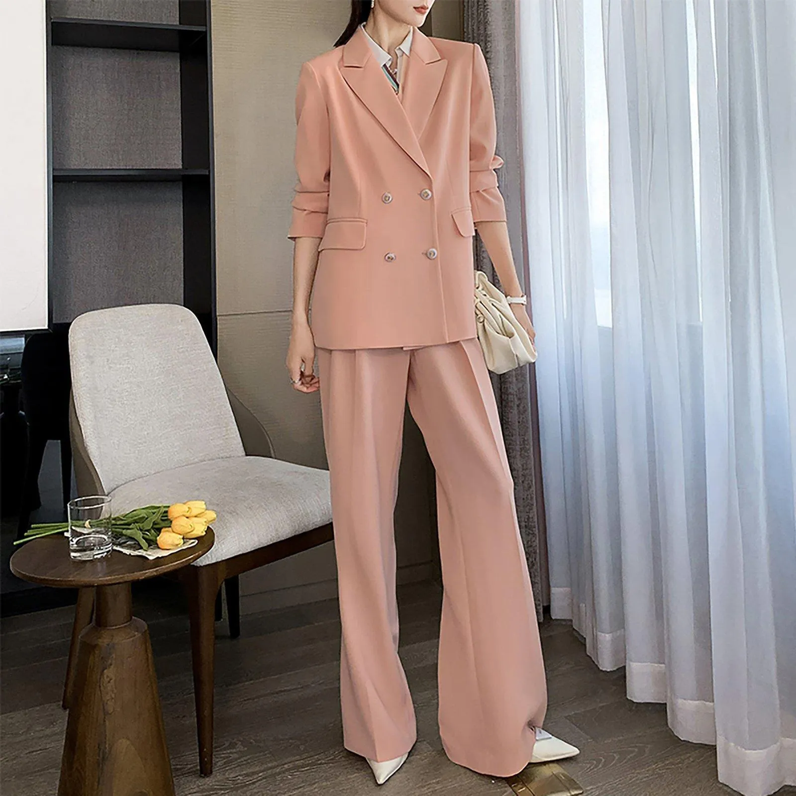 Double Breasted Blazer & Wide Leg Pants Set