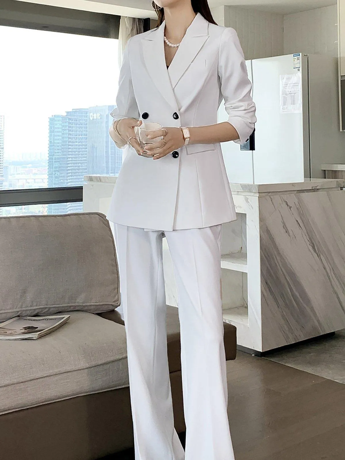 Double Breasted Blazer & Wide Leg Pants Set