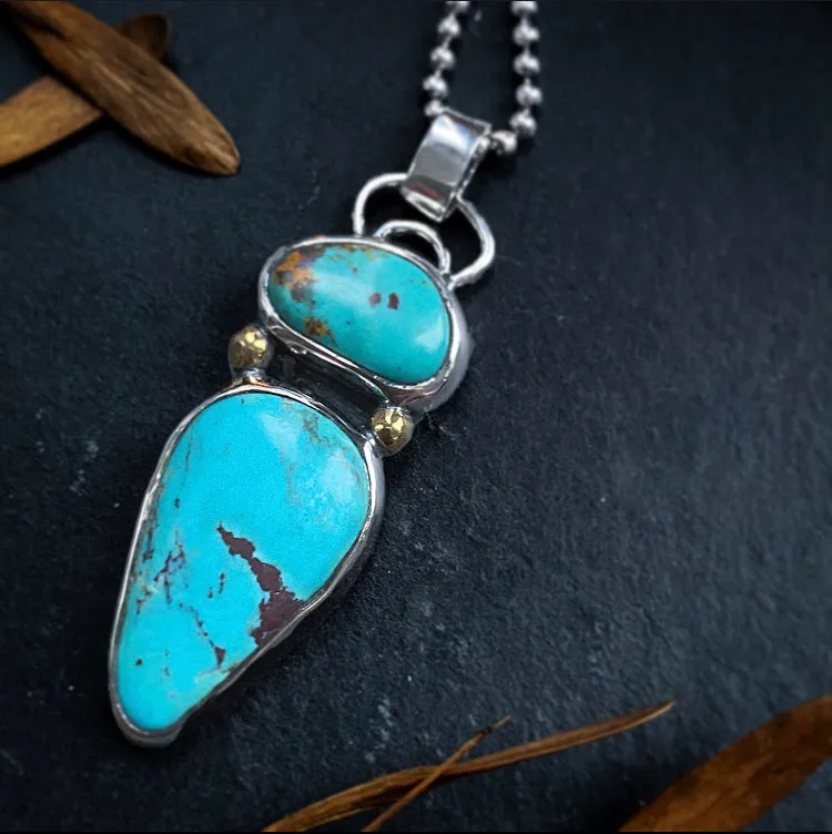 Double Turquoise Pendant Sterling Silver