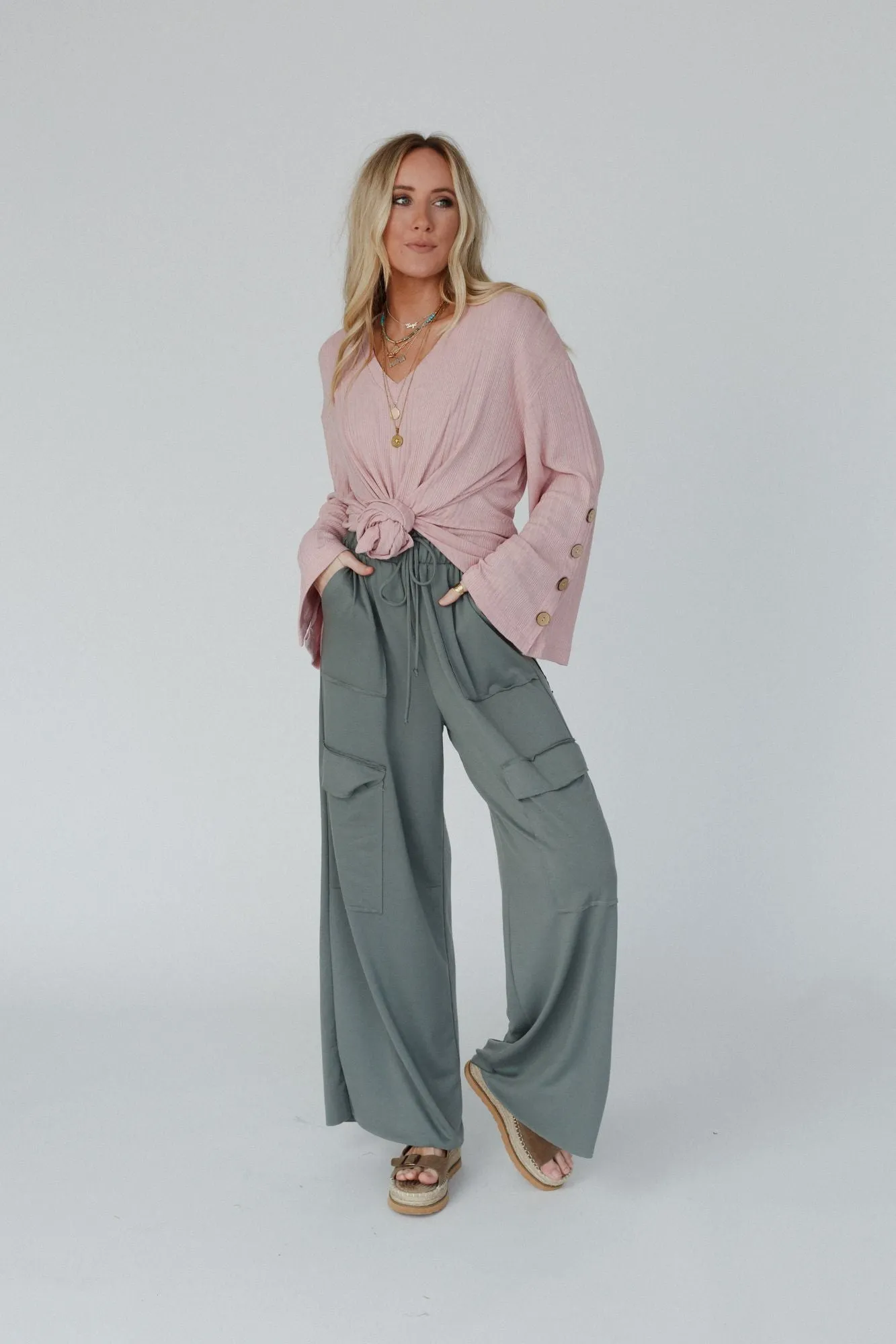 Easy Mornings Wide Leg Pants - Light Olive