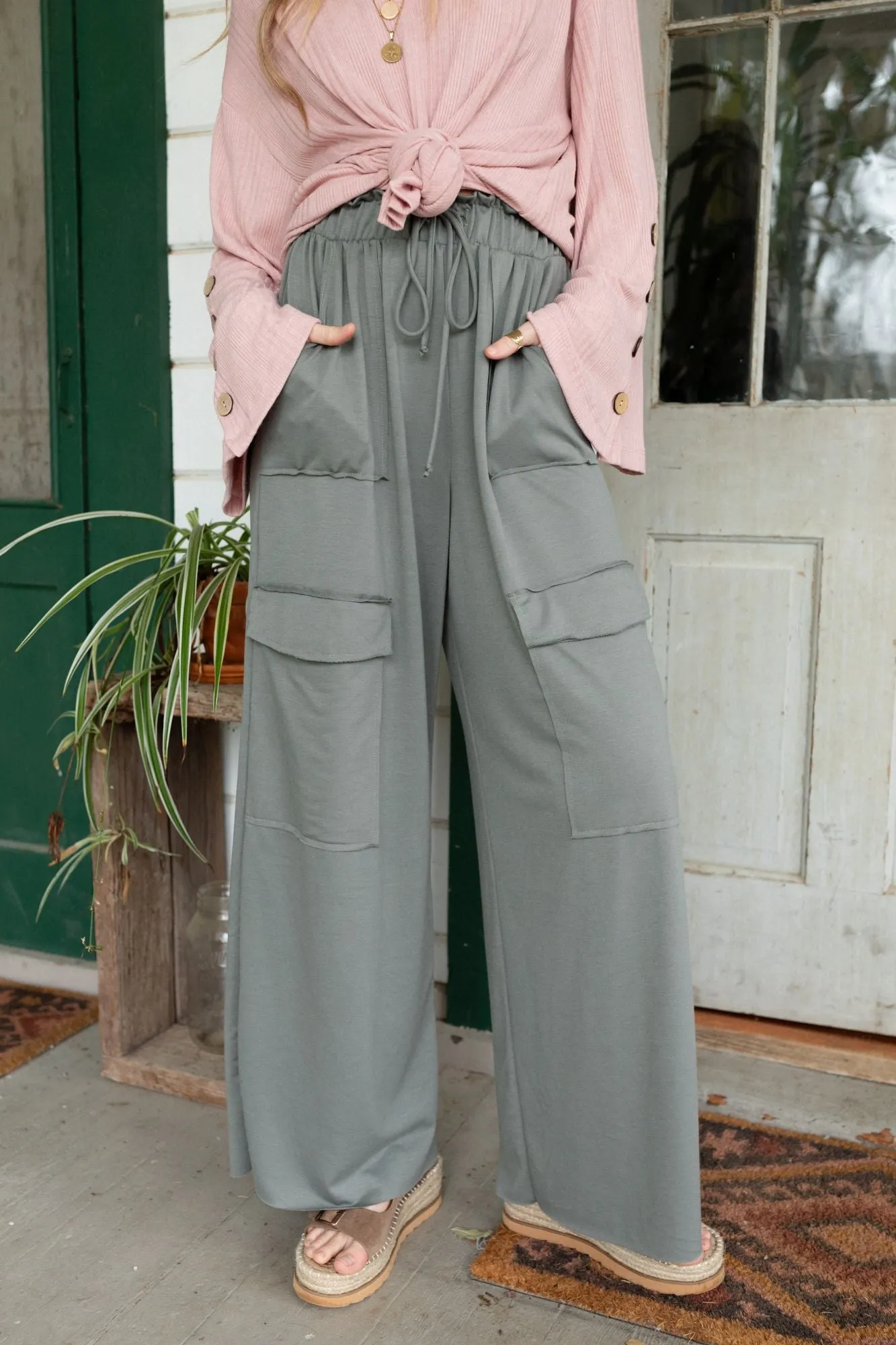 Easy Mornings Wide Leg Pants - Light Olive