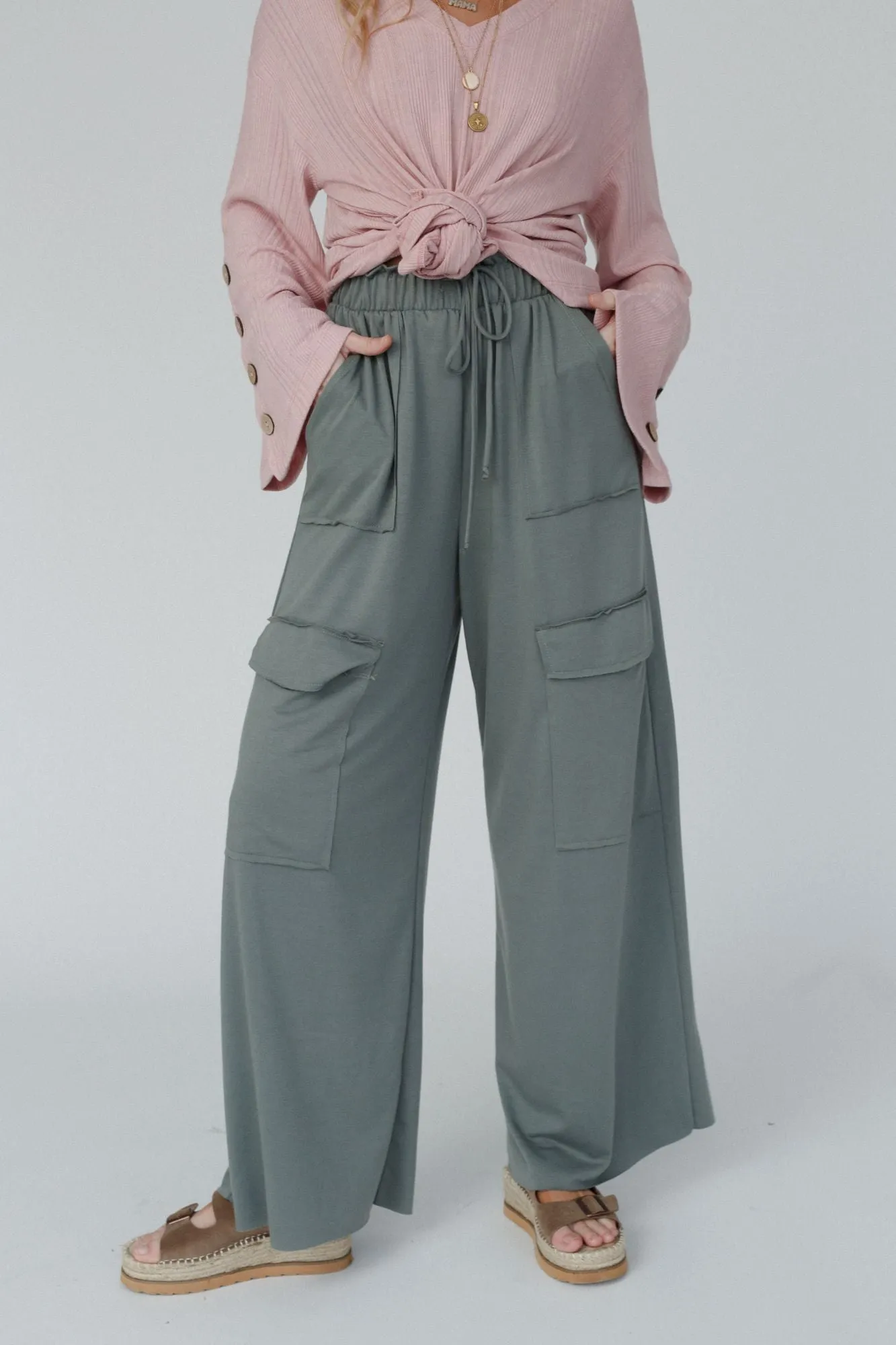 Easy Mornings Wide Leg Pants - Light Olive