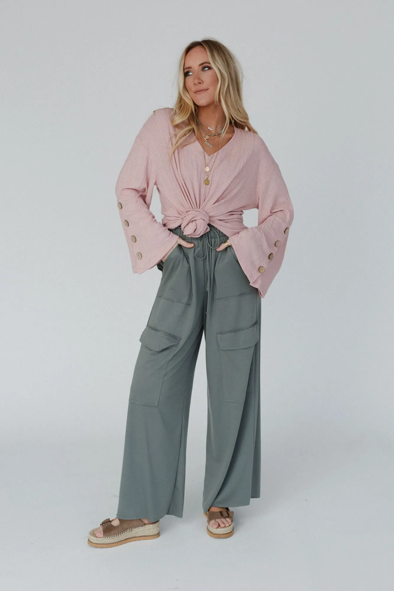 Easy Mornings Wide Leg Pants - Light Olive