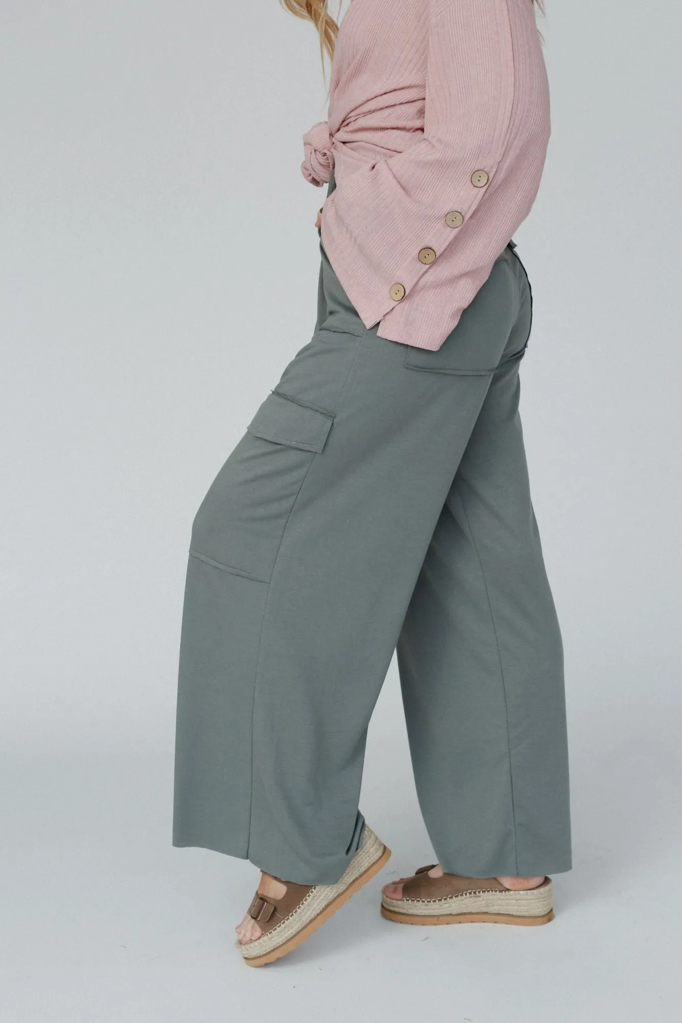 Easy Mornings Wide Leg Pants - Light Olive