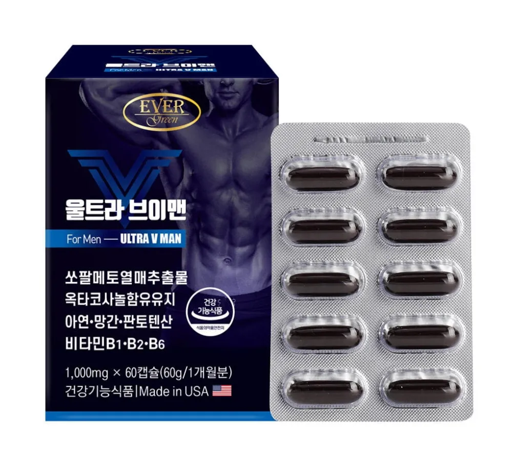 EVERGREEN Ultra V Man 60 Capsules Mens Prostate Health Supplements Vitamin Zinc Improve Endurance