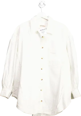 Free People Cream Ivory Cotton Happy Hour Cotton Poplin oversize Shirt UK XL