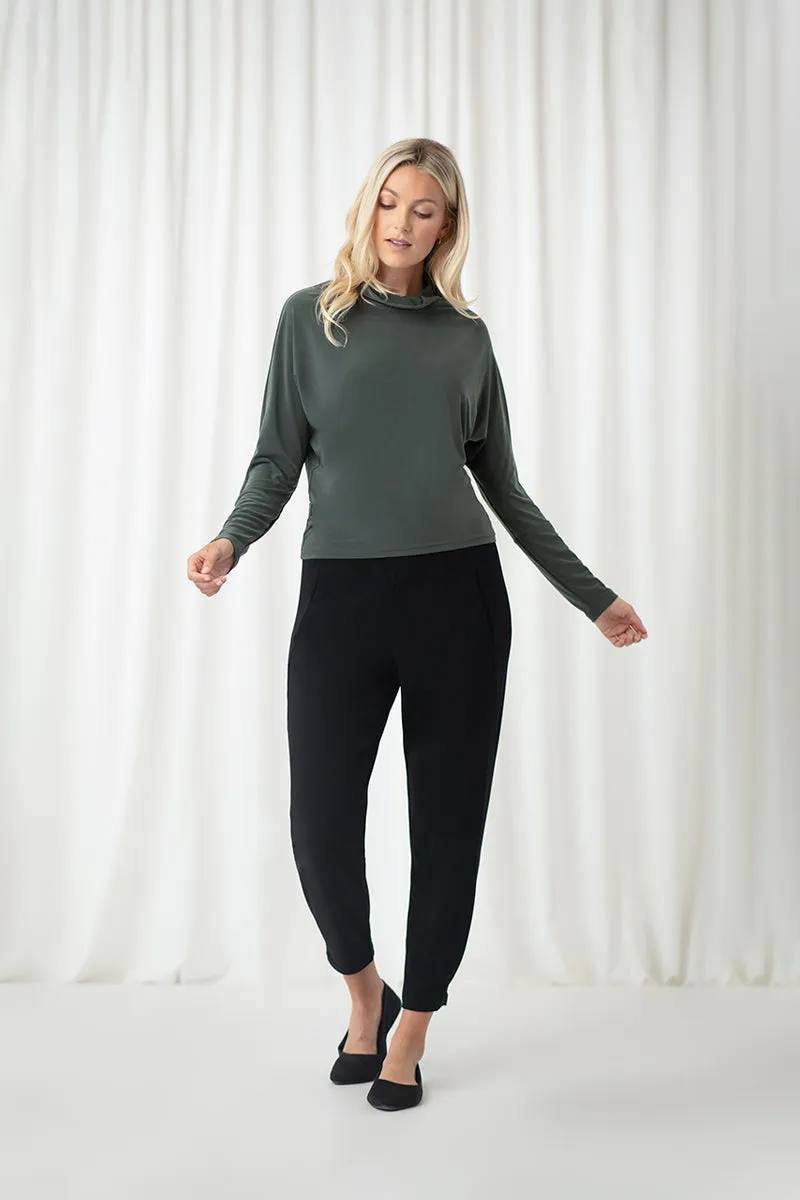 Funnel Neck Dolman T-shirt | Melange Olive