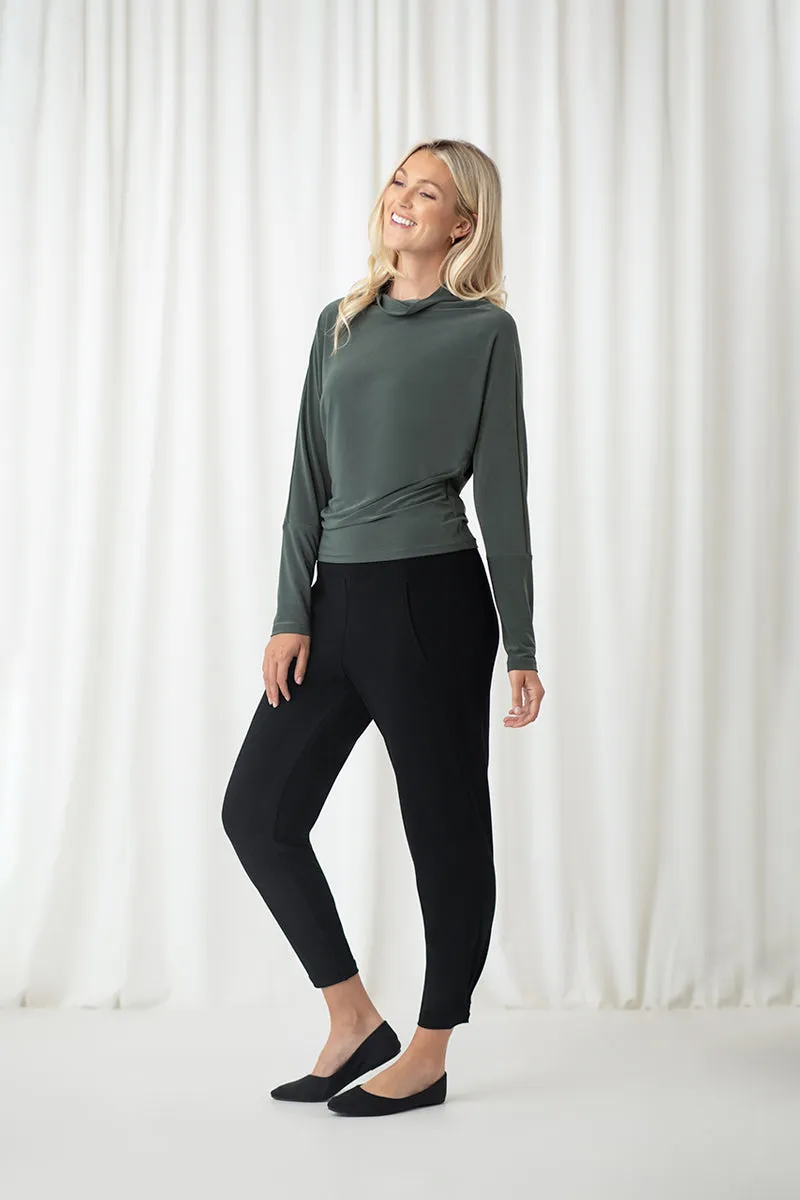 Funnel Neck Dolman T-shirt | Melange Olive