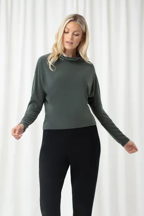 Funnel Neck Dolman T-shirt | Melange Olive