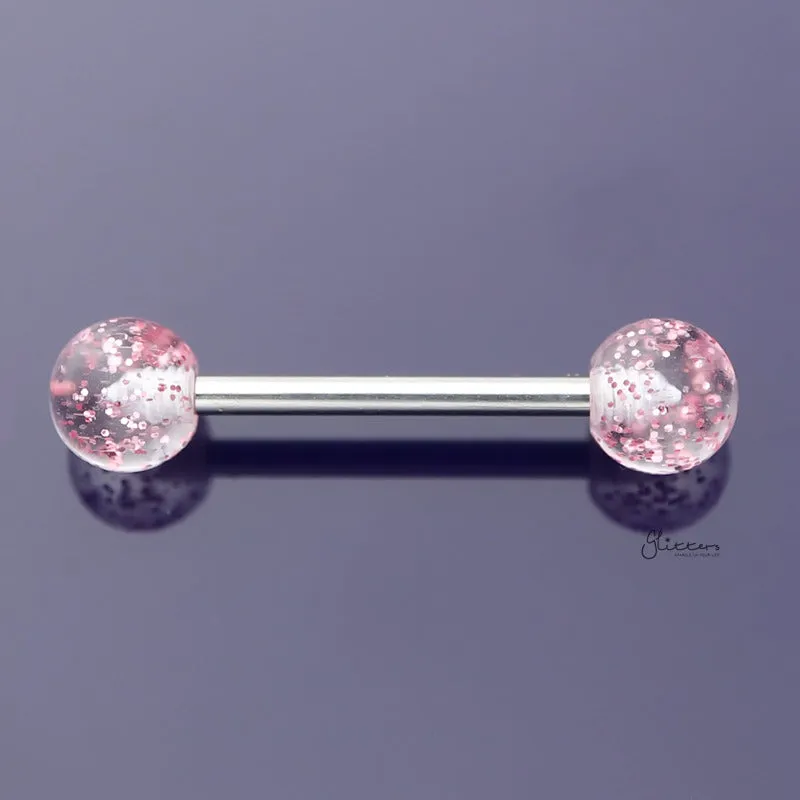 Glitters Acrylic Ball Tongue Barbell - Pink