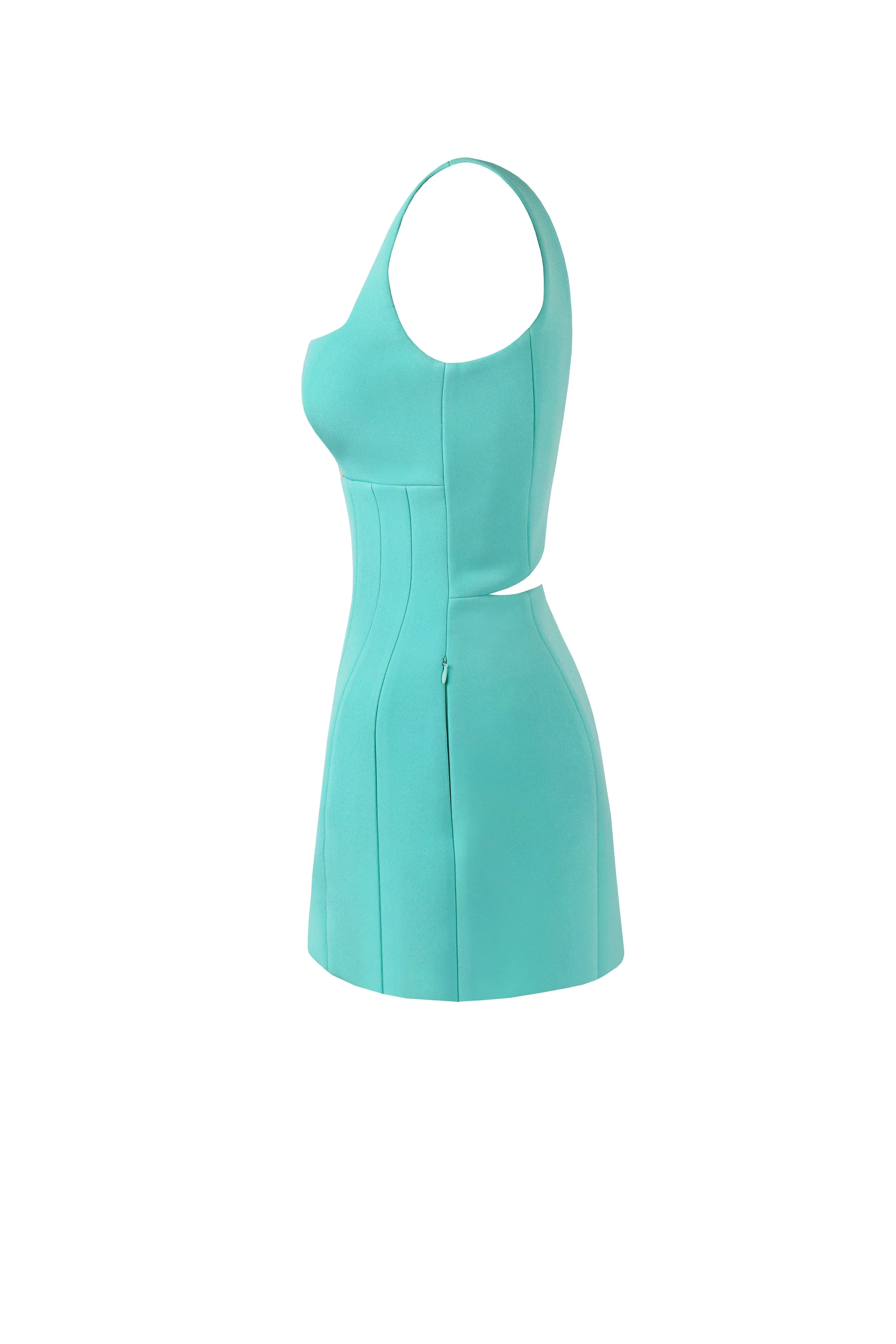 Glossy ultra mini dress in mint green with cutouts