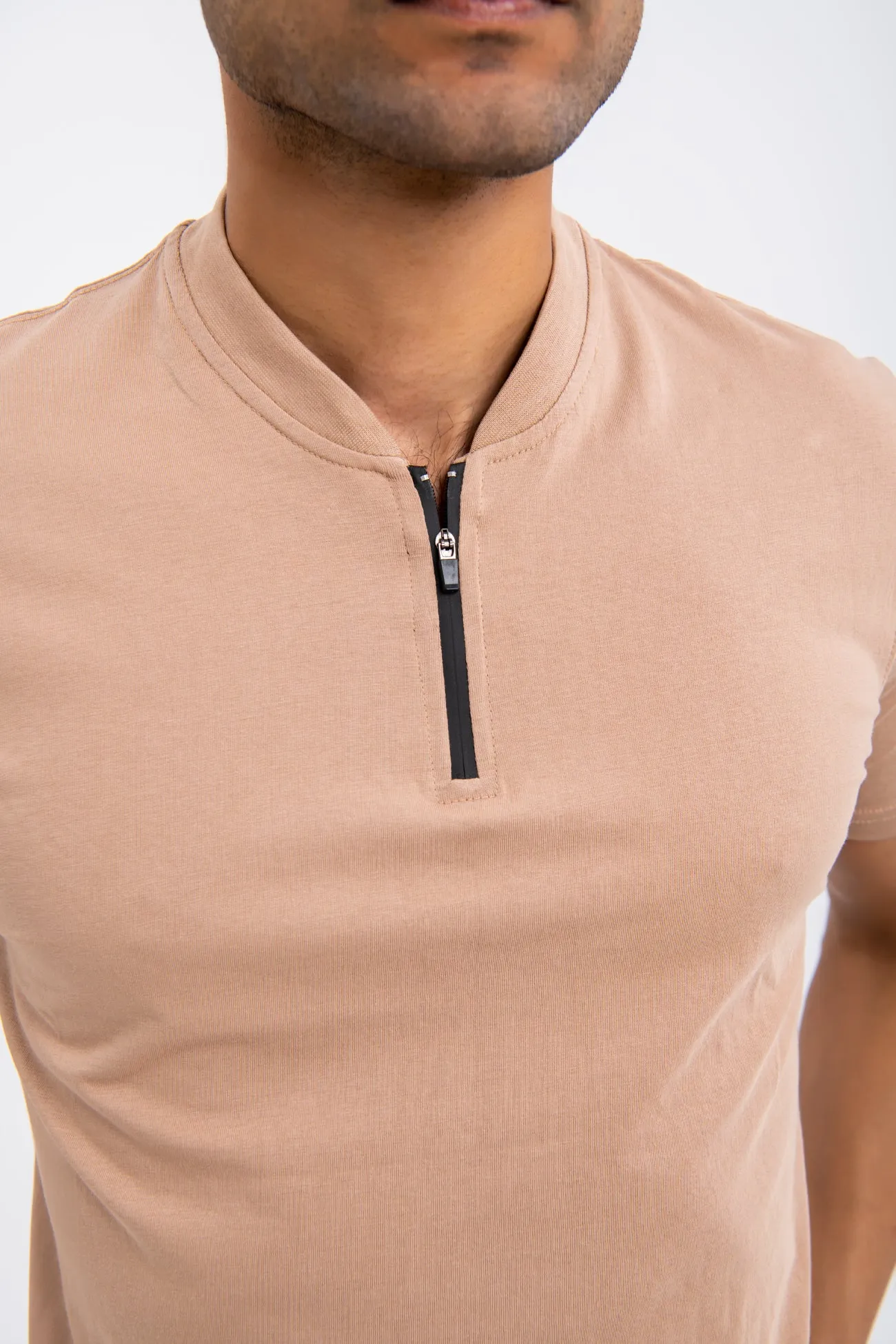 HALF ZIP COTTON T-SHIRT